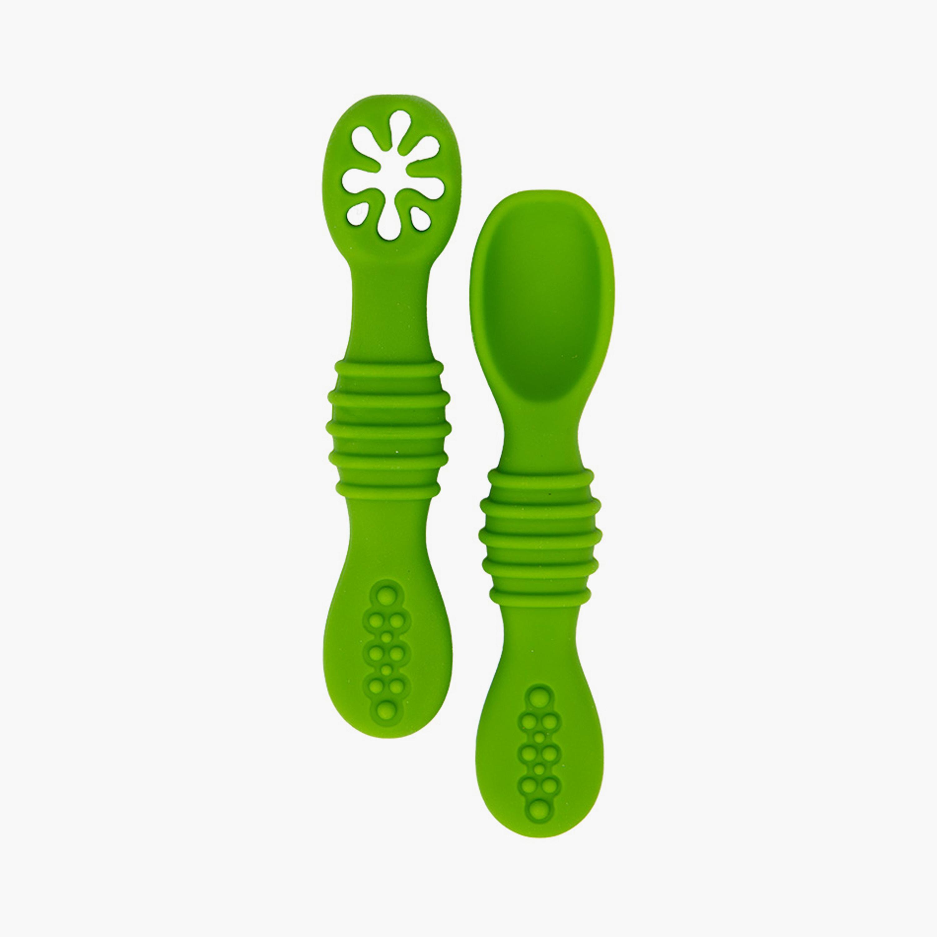 Babies Basic 2-Piece Soft Tip BPA Free Silicone First Stage Training Spoon with Masher-baby-feeding-mealtimeessentials-image-1