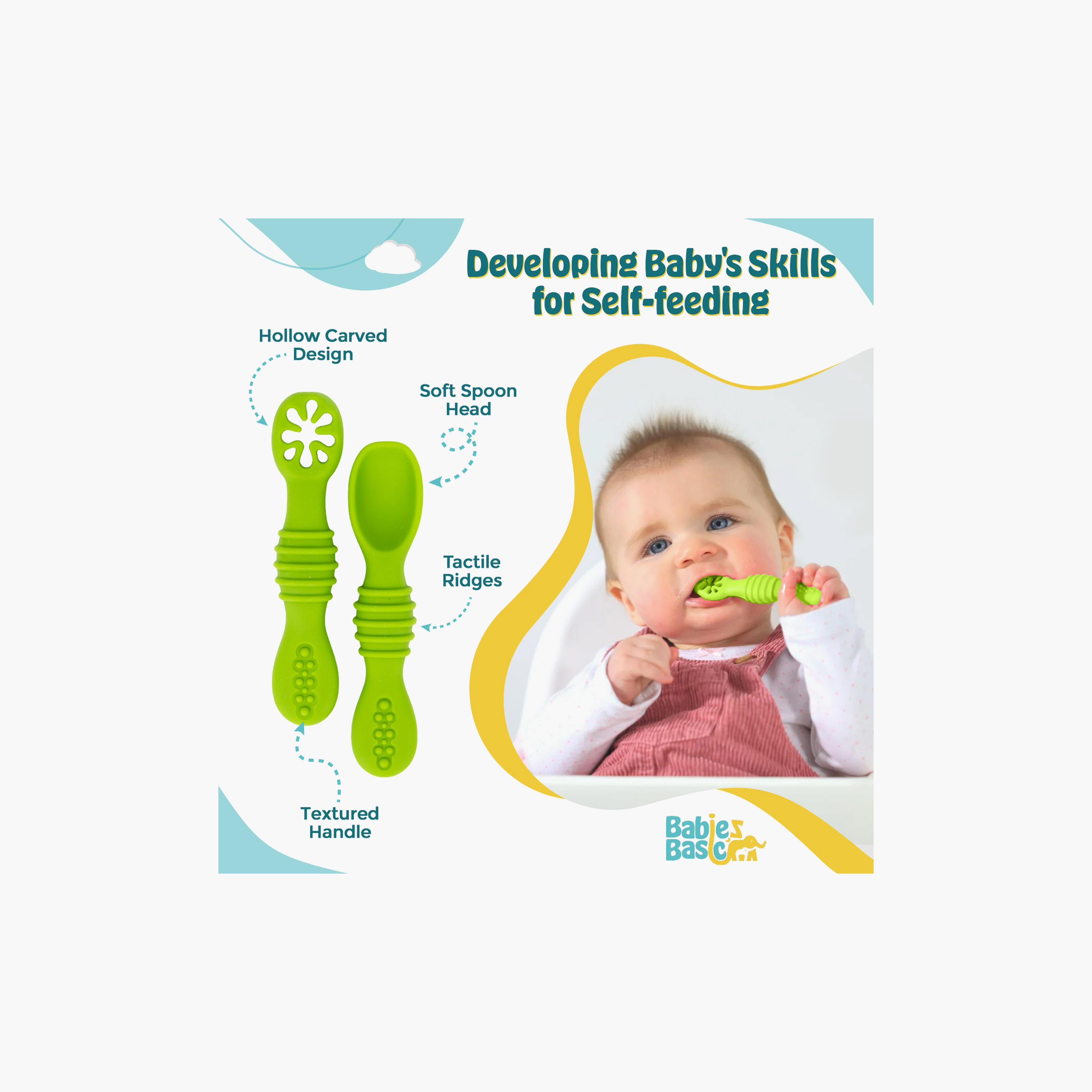 Babies Basic 2-Piece Soft Tip BPA Free Silicone First Stage Training Spoon with Masher-baby-feeding-mealtimeessentials-image-2