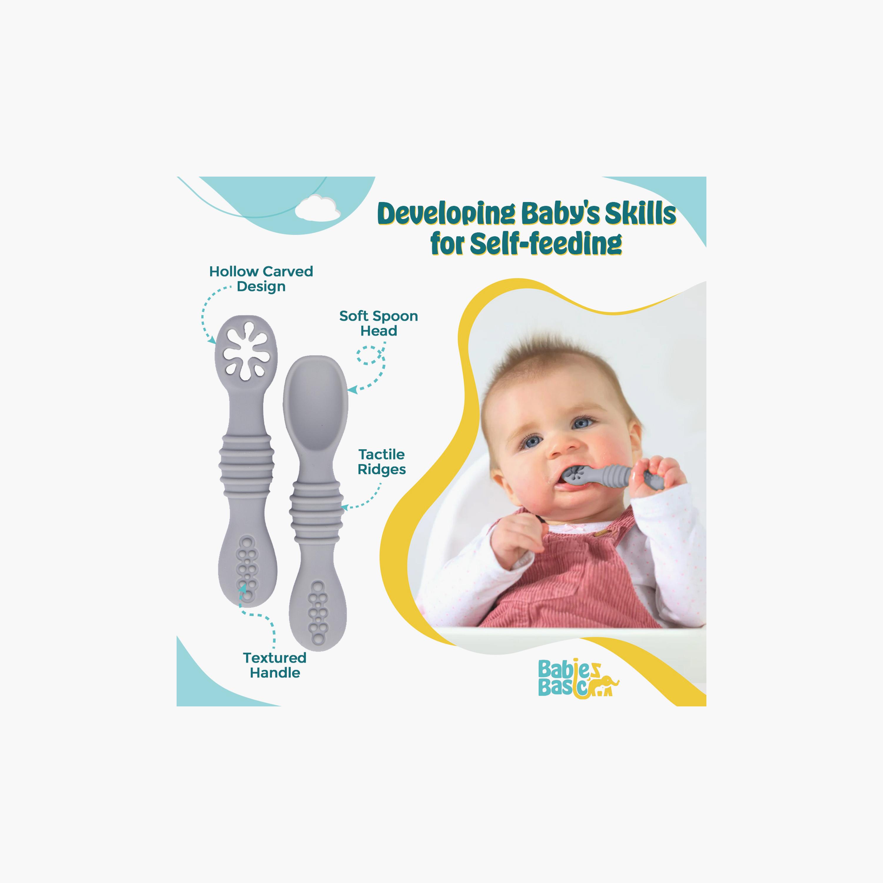 Babies Basic 2-Piece Soft Tip BPA Free Silicone First Stage Training Spoon with Masher-baby-feeding-mealtimeessentials-image-2