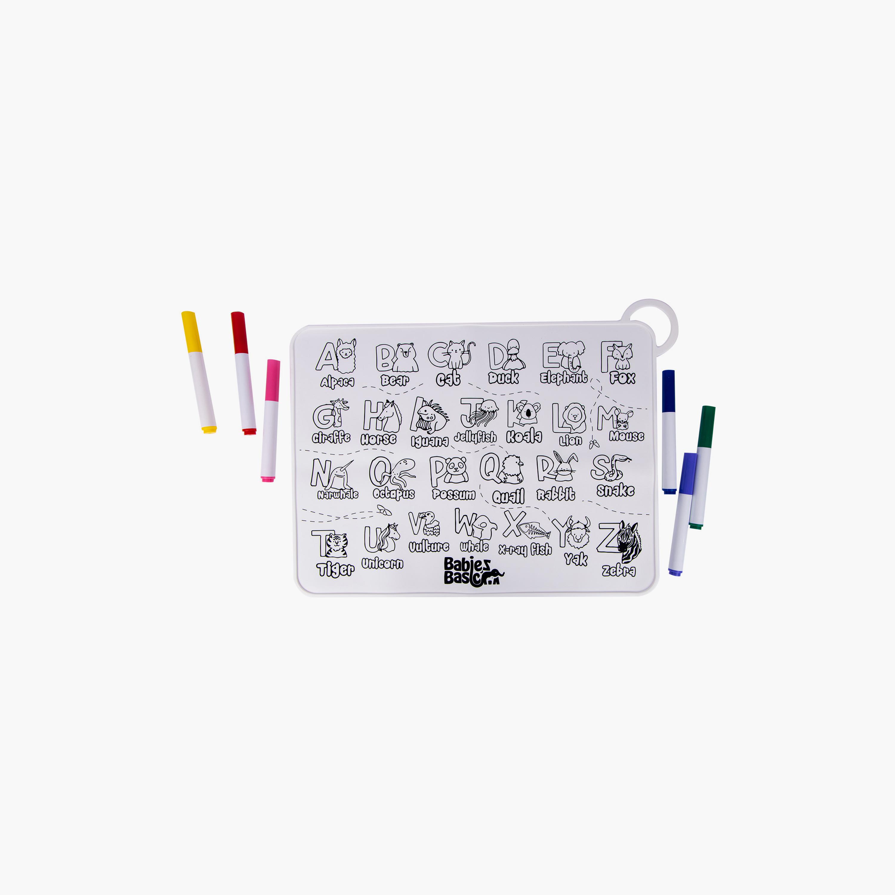 Babies Basic Reusable Silicone Colouring Mat with Pens & Travel Case - English Alphabet Design-school-artsandcrafts-image-1