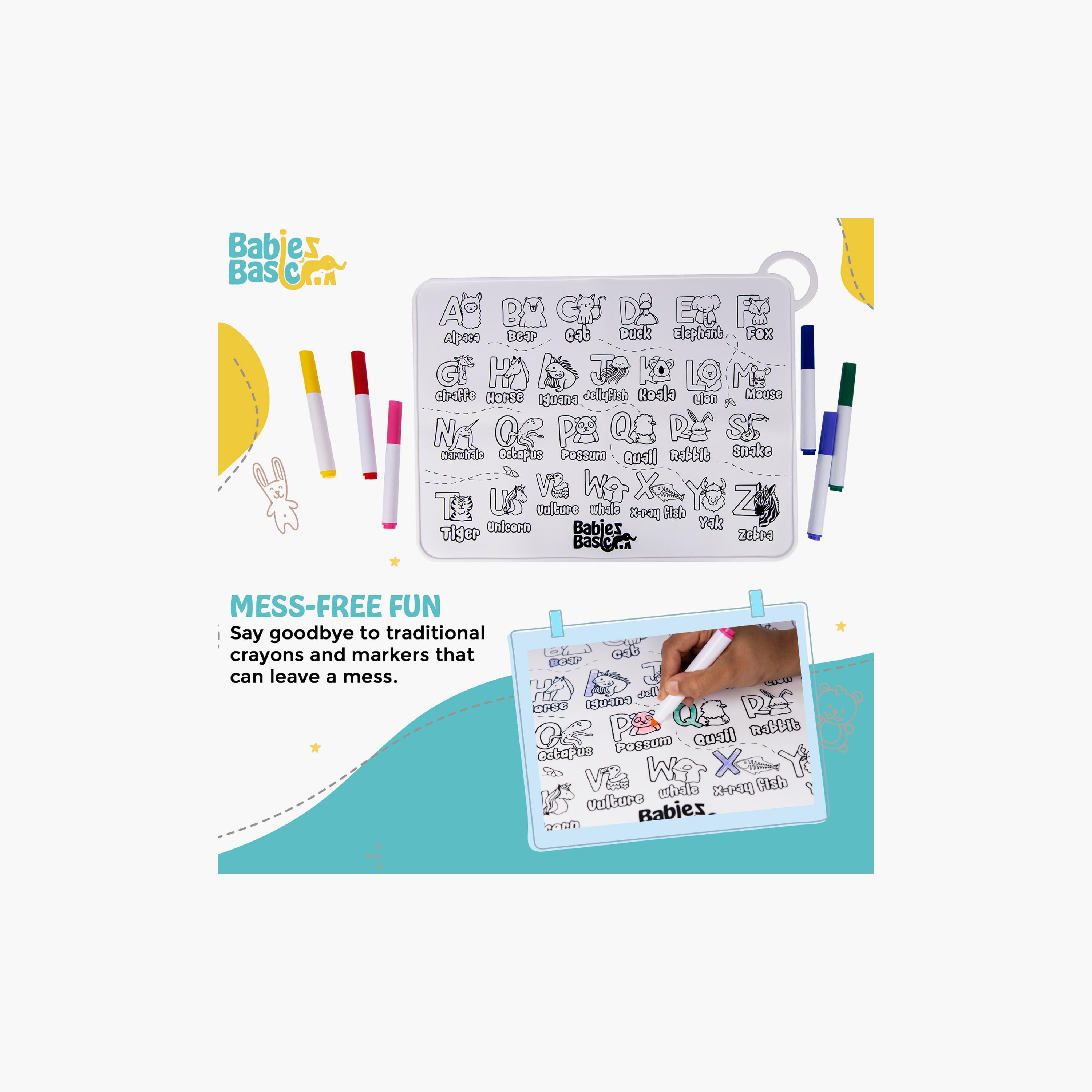 Babies Basic Reusable Silicone Colouring Mat with Pens & Travel Case - English Alphabet Design-school-artsandcrafts-image-2