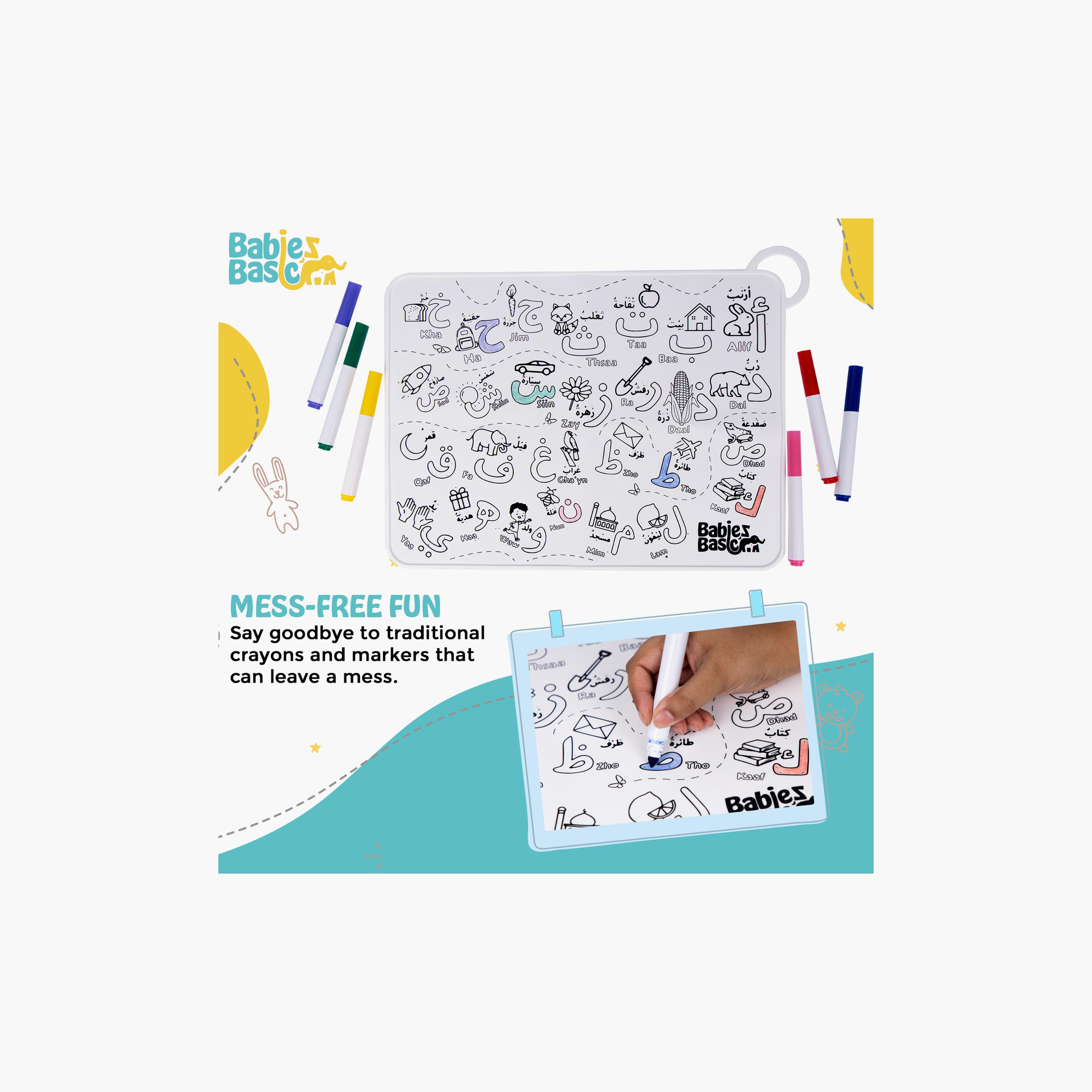 Babies Basic Reusable Silicone Colouring Mat with Pens & Travel Case - Arabic Alphabet Design-school-artsandcrafts-image-2