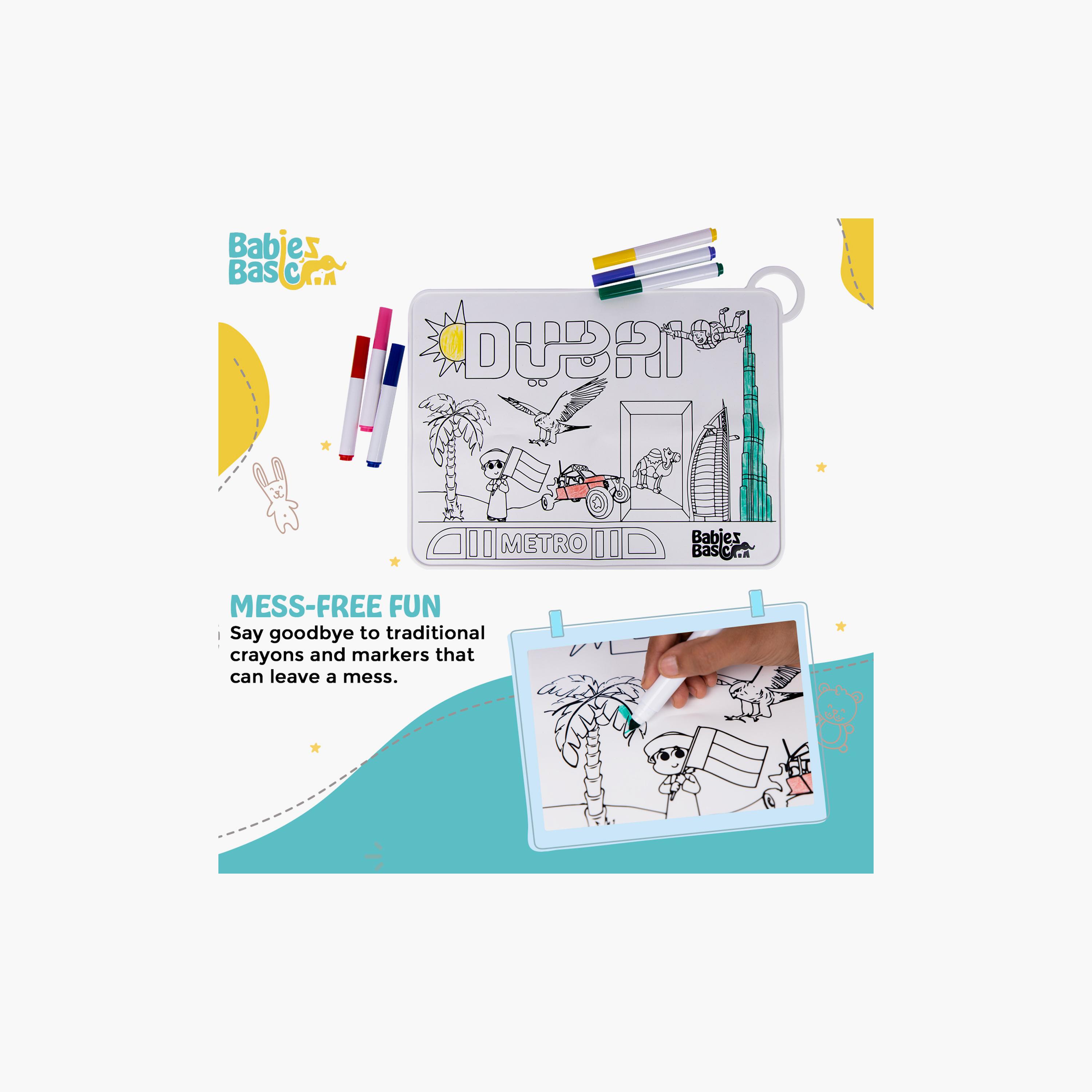 Babies Basic Reusable Silicone Colouring Mat with Pens & Travel Case - Dubai Design-school-artsandcrafts-image-2