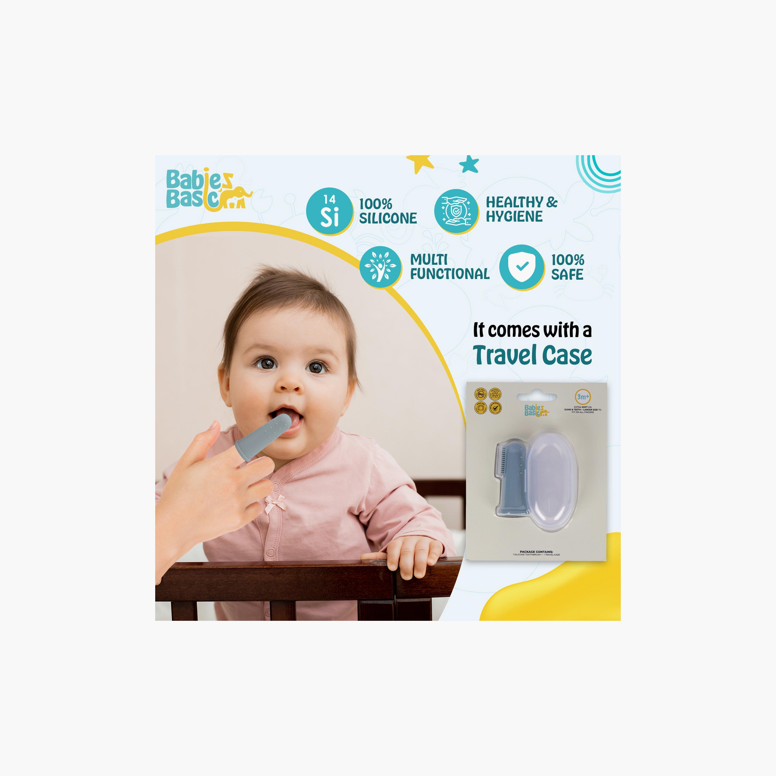 فرشاة أسنان سيليكون مكونة من قطعتين مع حقيبة سفر من بيبيز بيزيك-baby-bathandcare-oralcare-image-3