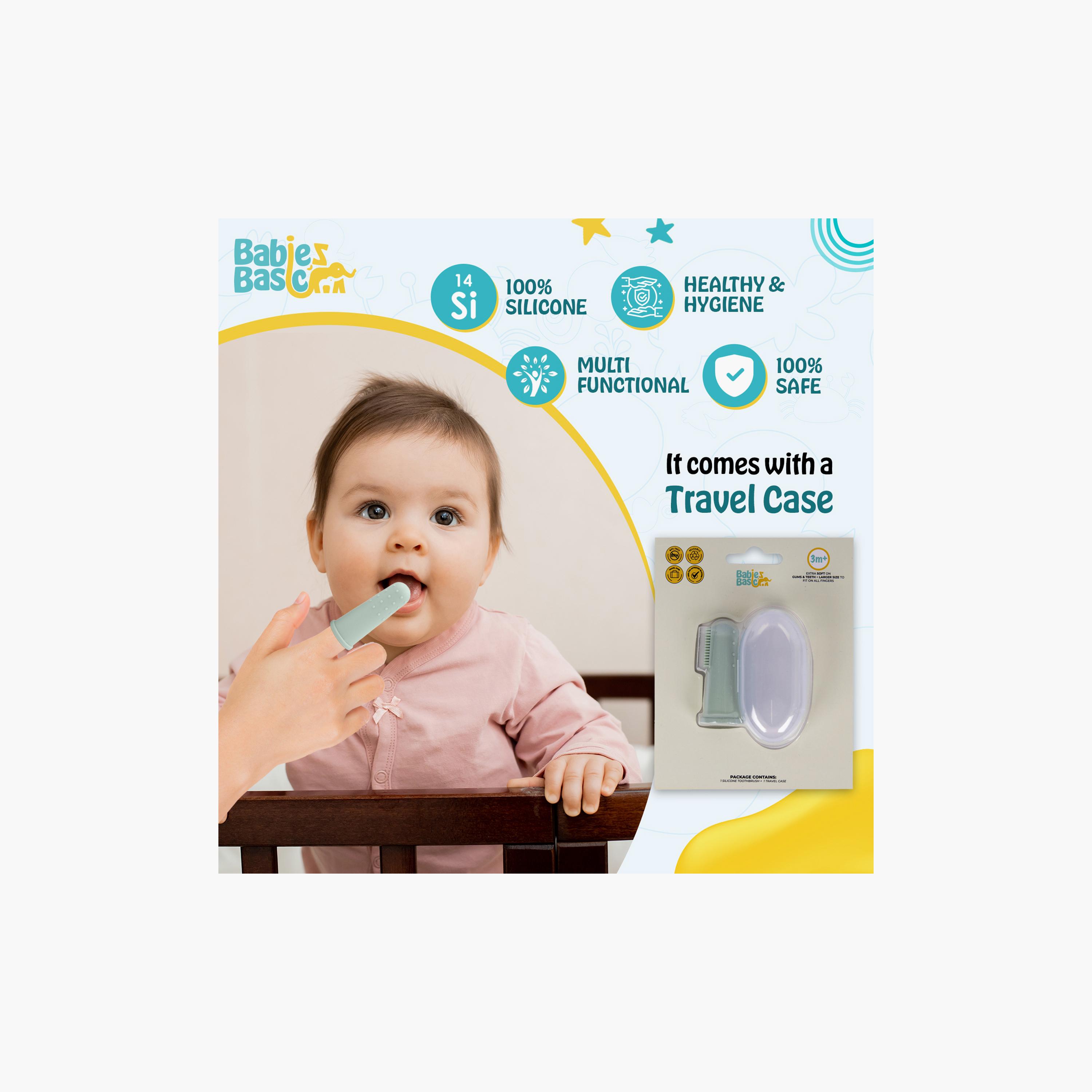 فرشاة أسنان سيليكون مكونة من قطعتين مع حقيبة سفر من بيبيز بيزيك-baby-bathandcare-oralcare-image-3
