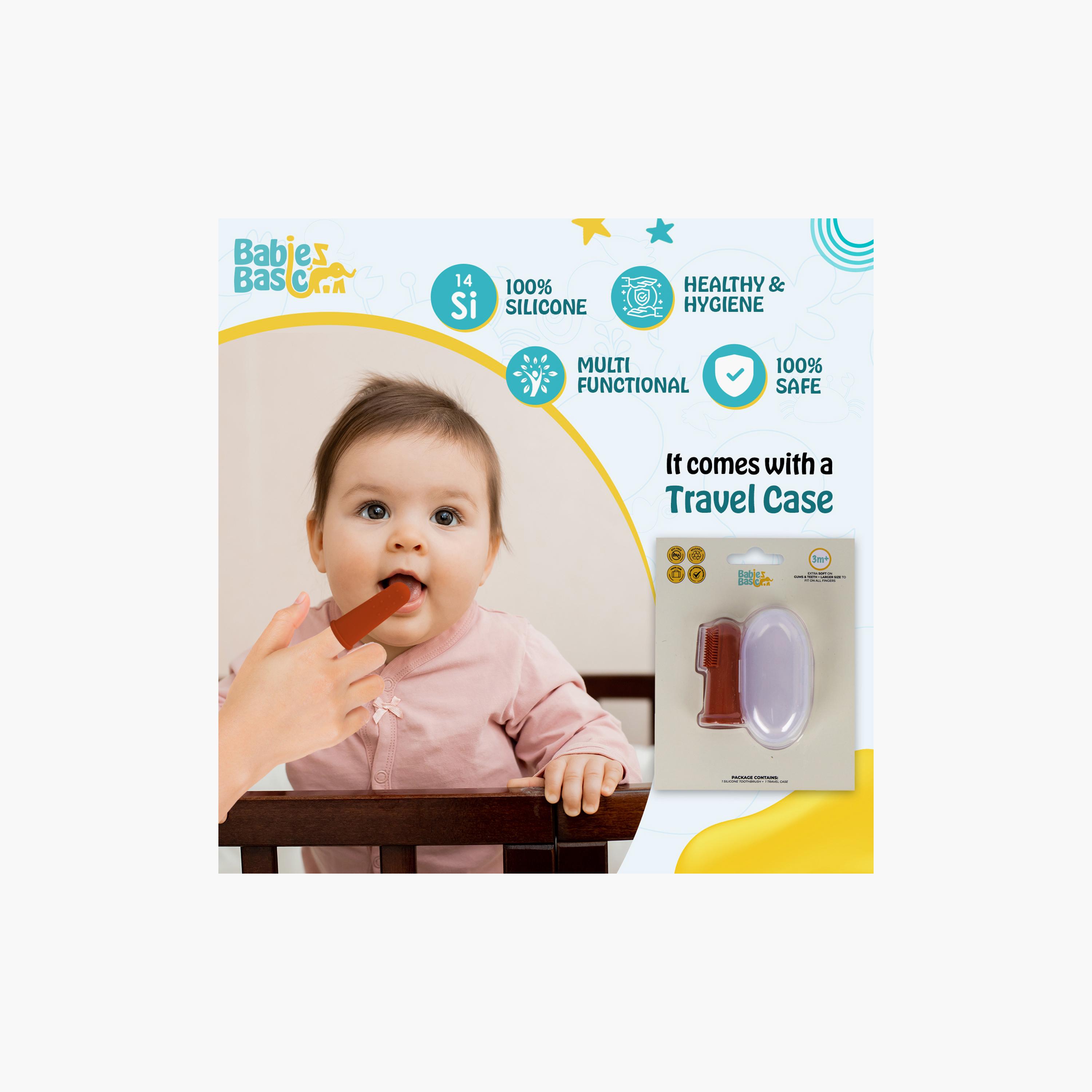 فرشاة أسنان سيليكون مكونة من قطعتين مع حقيبة سفر من بيبيز بيزيك-baby-bathandcare-oralcare-image-3