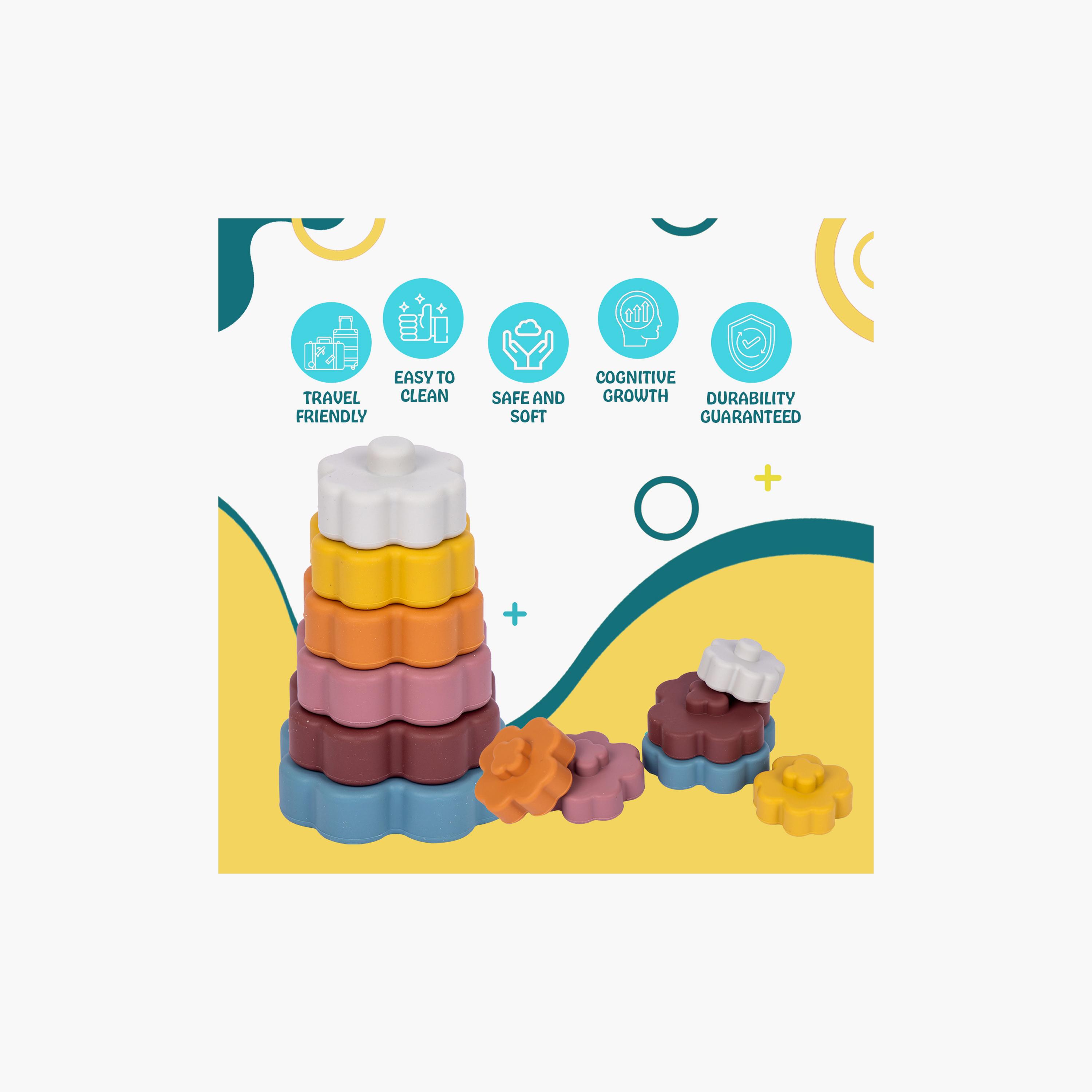 لعبة تكديس زهرة من السيليكون خالية من مادة BPA مكونة من 6 قطع من بيبيز بيزيك-toys-babyandtoddlertoys-stackingandnestingtoys-image-3