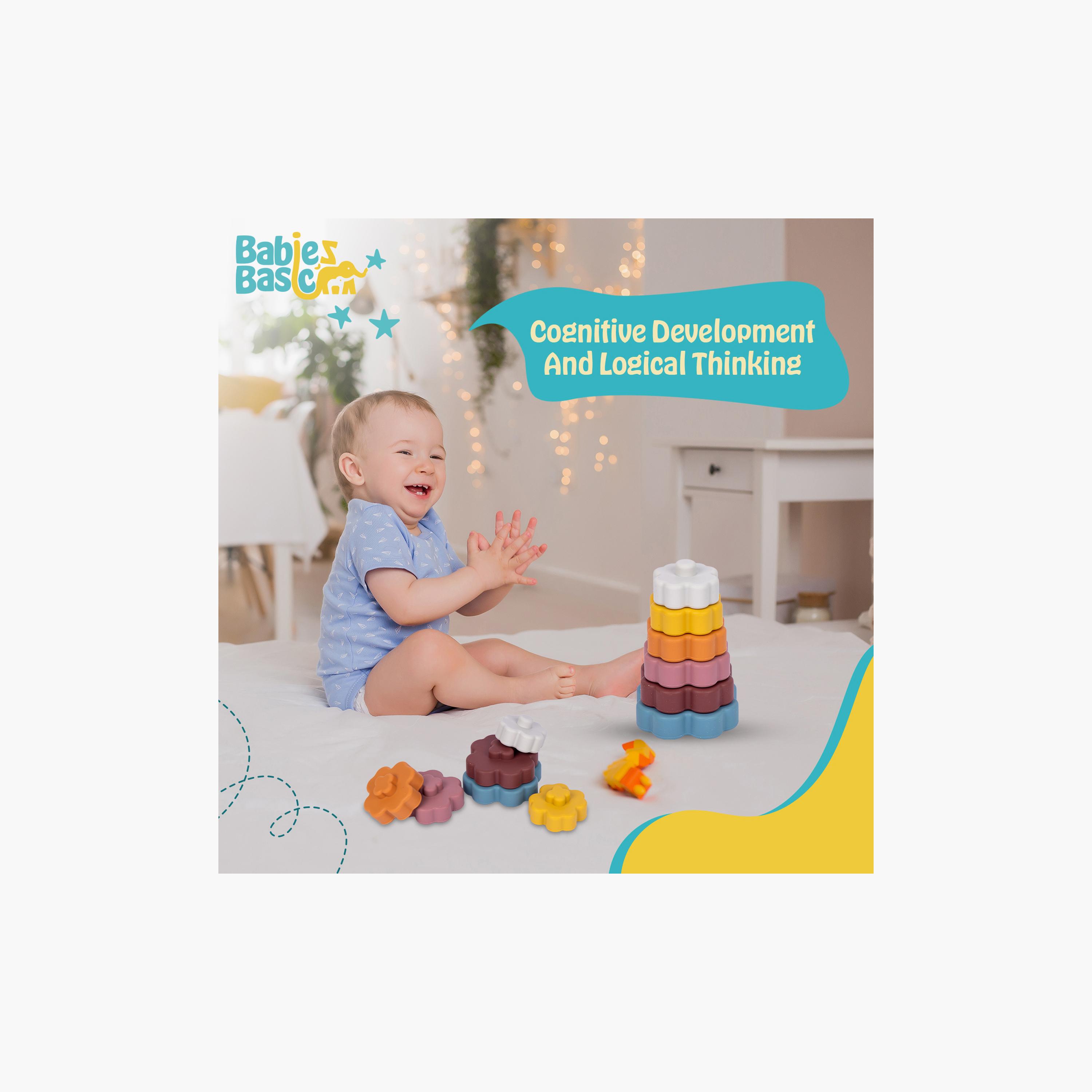 لعبة تكديس زهرة من السيليكون خالية من مادة BPA مكونة من 6 قطع من بيبيز بيزيك-toys-babyandtoddlertoys-stackingandnestingtoys-image-2