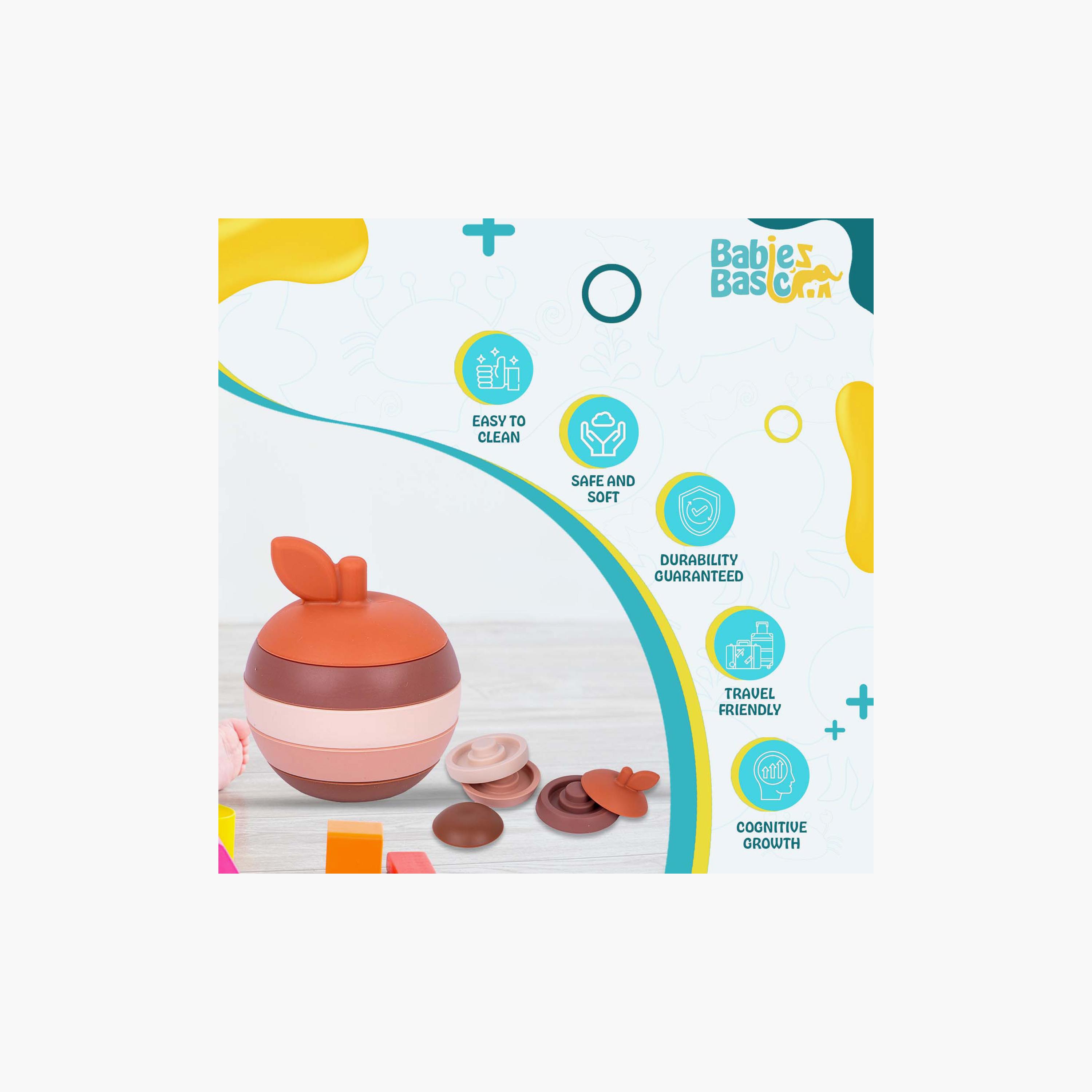 Babies Basic 5-Piece BPA Free Apple Shaped Silicone Stacking Toy-toys-babyandtoddlertoys-stackingandnestingtoys-image-3