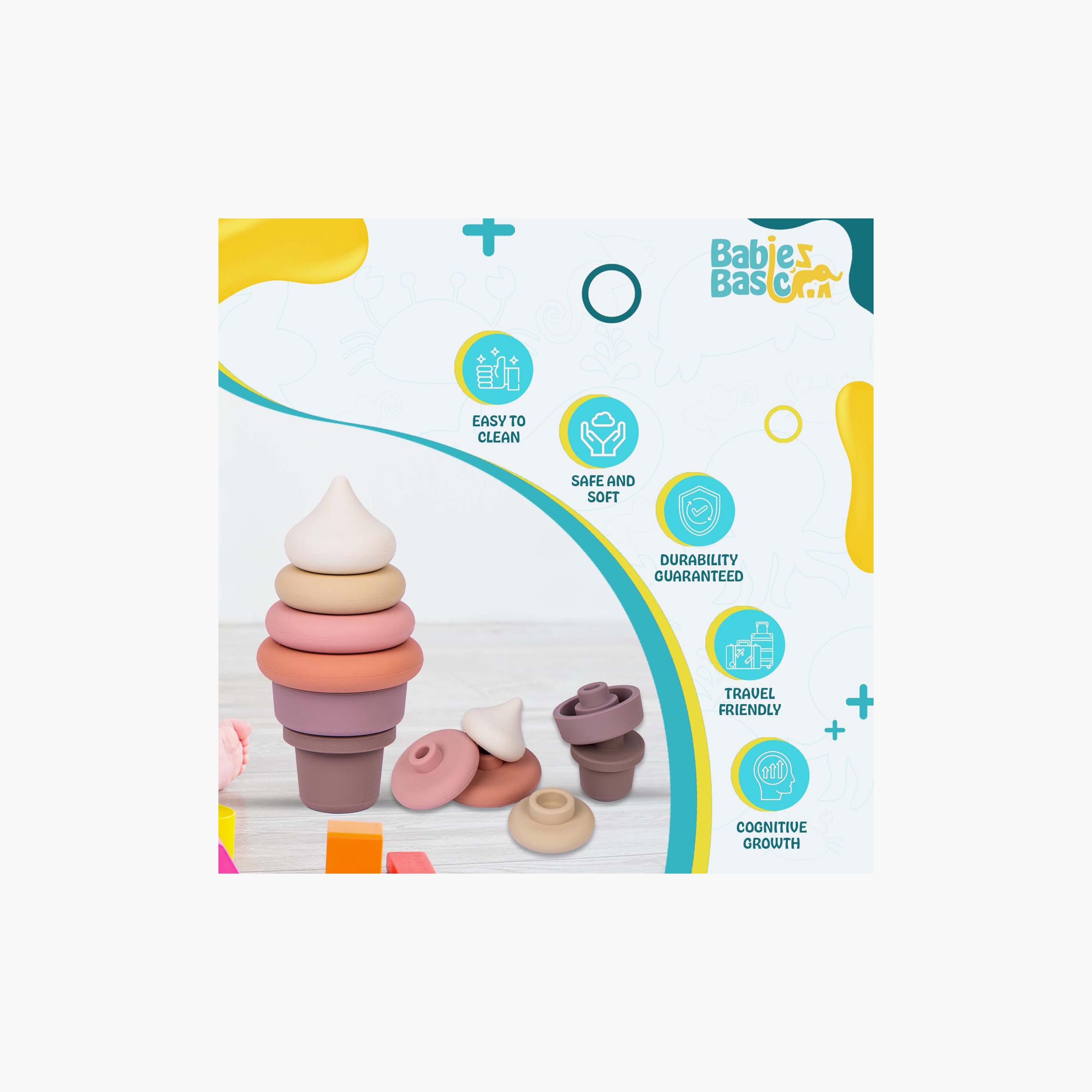 Babies Basic 6-Piece BPA Free Ice Cream Shaped Silicone Stacking Toy-toys-babyandtoddlertoys-stackingandnestingtoys-image-3