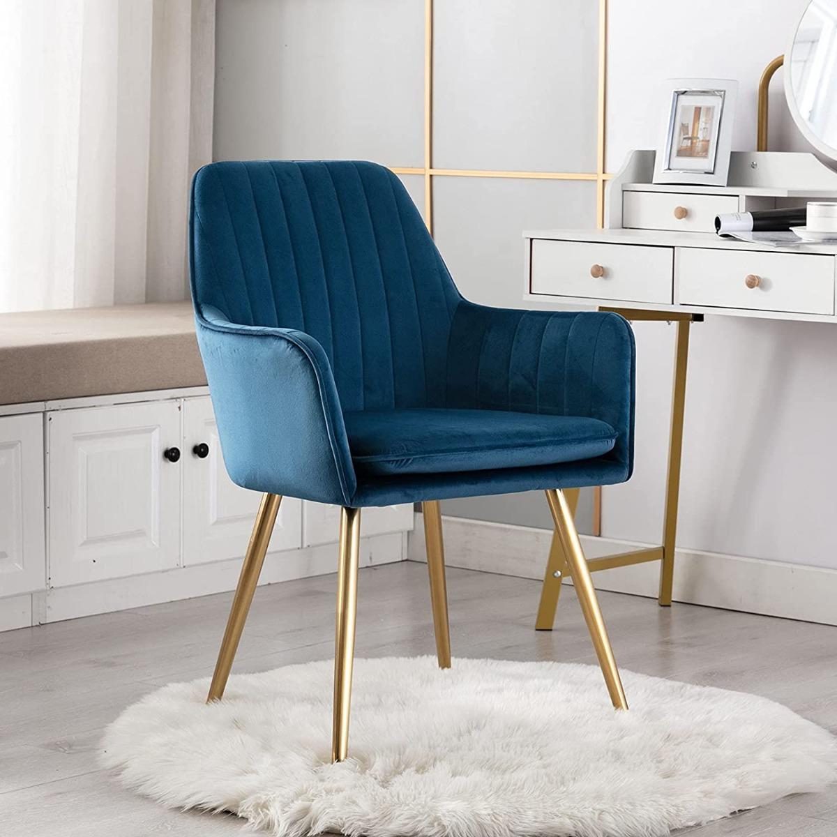 Velvet Dining Chair with Metal Legs-furniture-diningroom-chairsandbenches-image-2