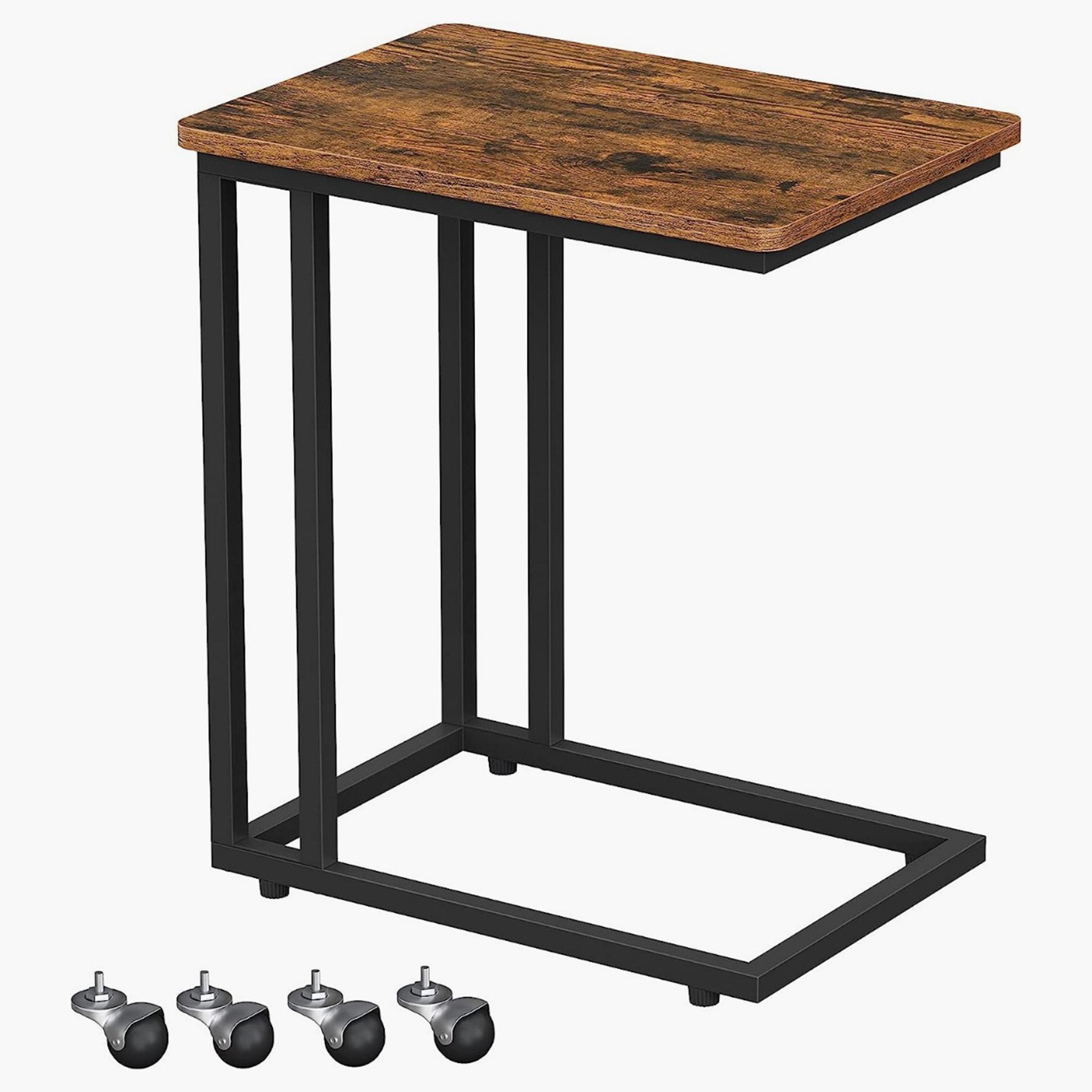 Wooden Top Side Table with Wheels - 50x35x55 cm-furniture-livingroom-sideandendtables-image-1