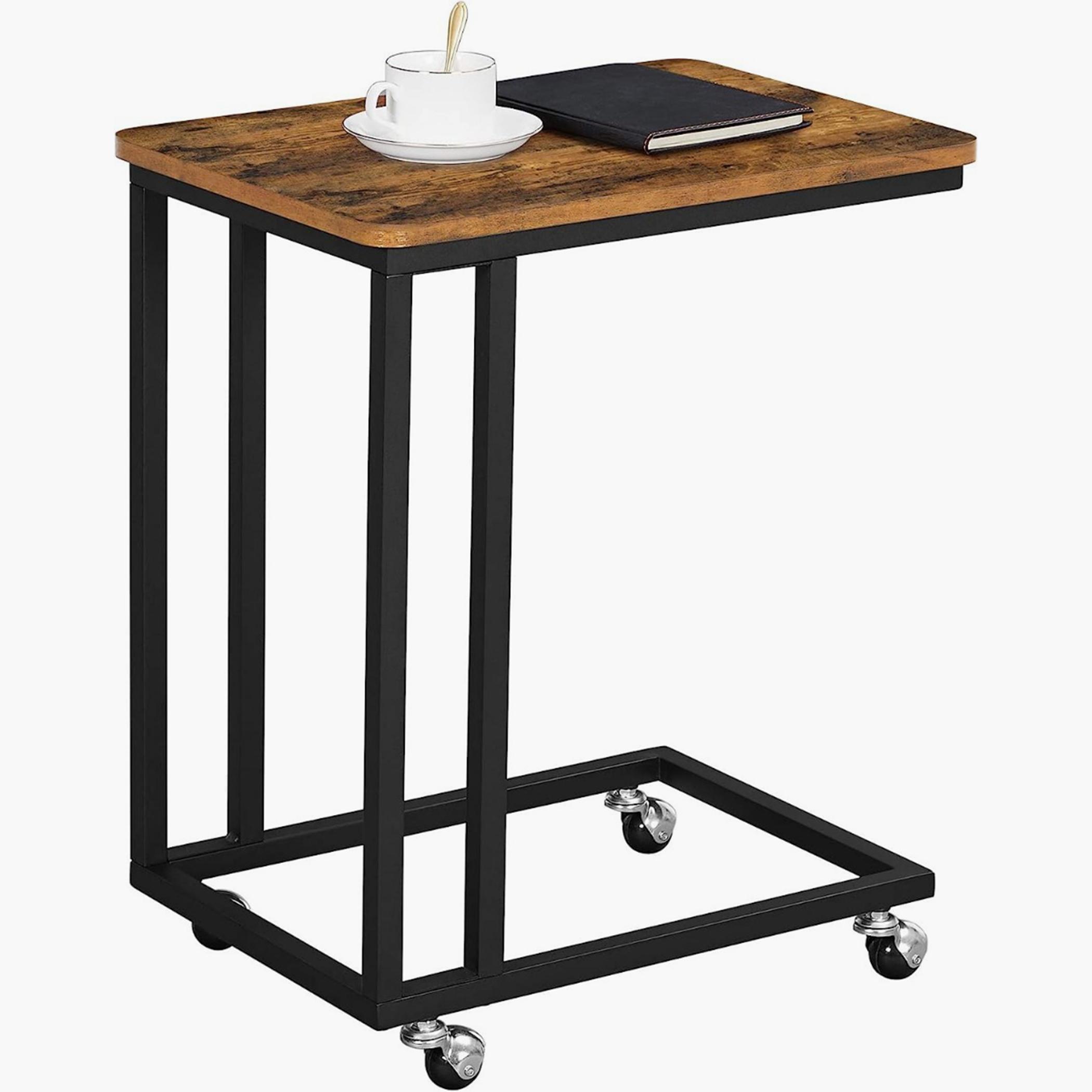 Wooden Top Side Table with Wheels - 50x35x55 cm-furniture-livingroom-sideandendtables-image-7