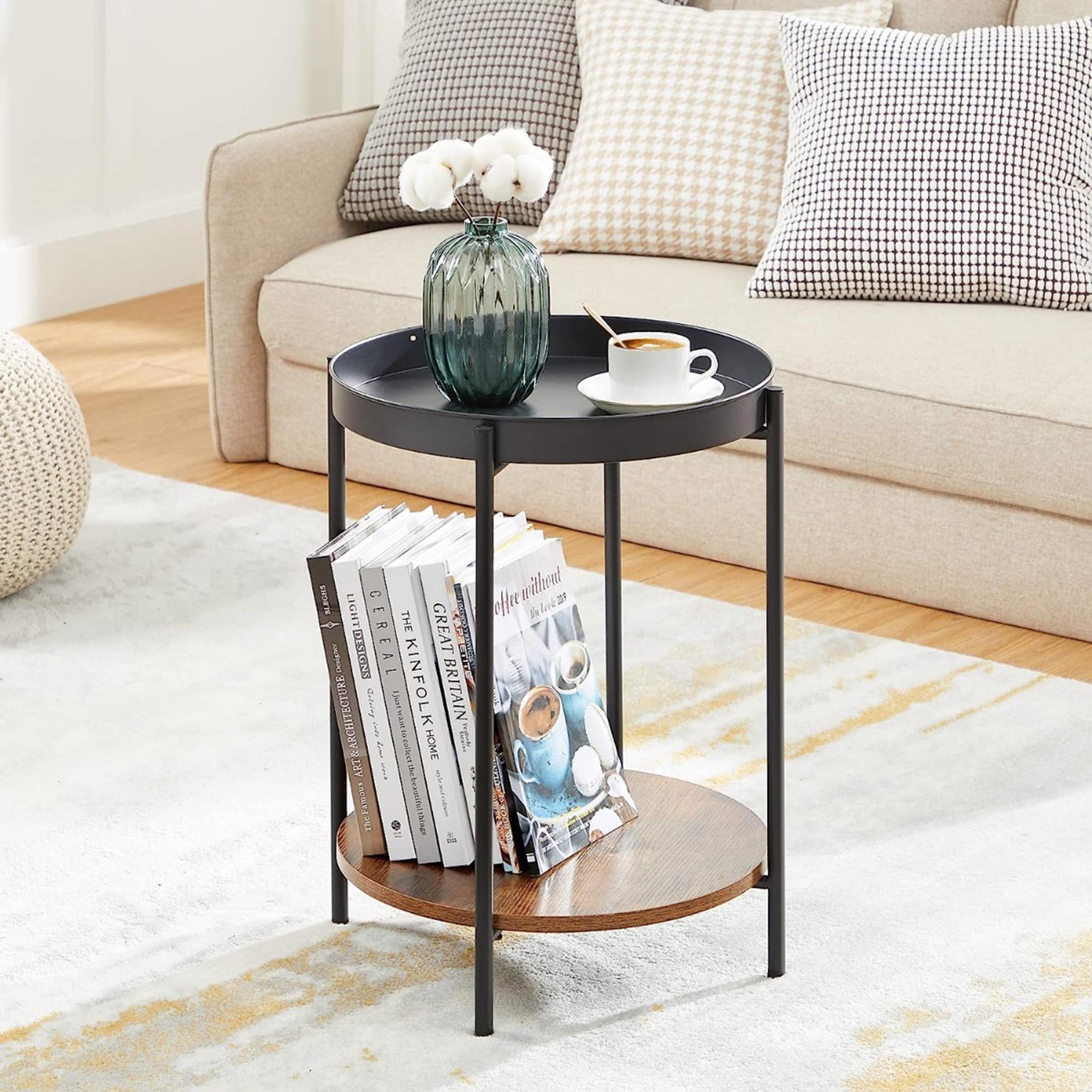 Wooden Top Side Table with Movable Tray - 43x43x55 cm-furniture-livingroom-sideandendtables-image-4