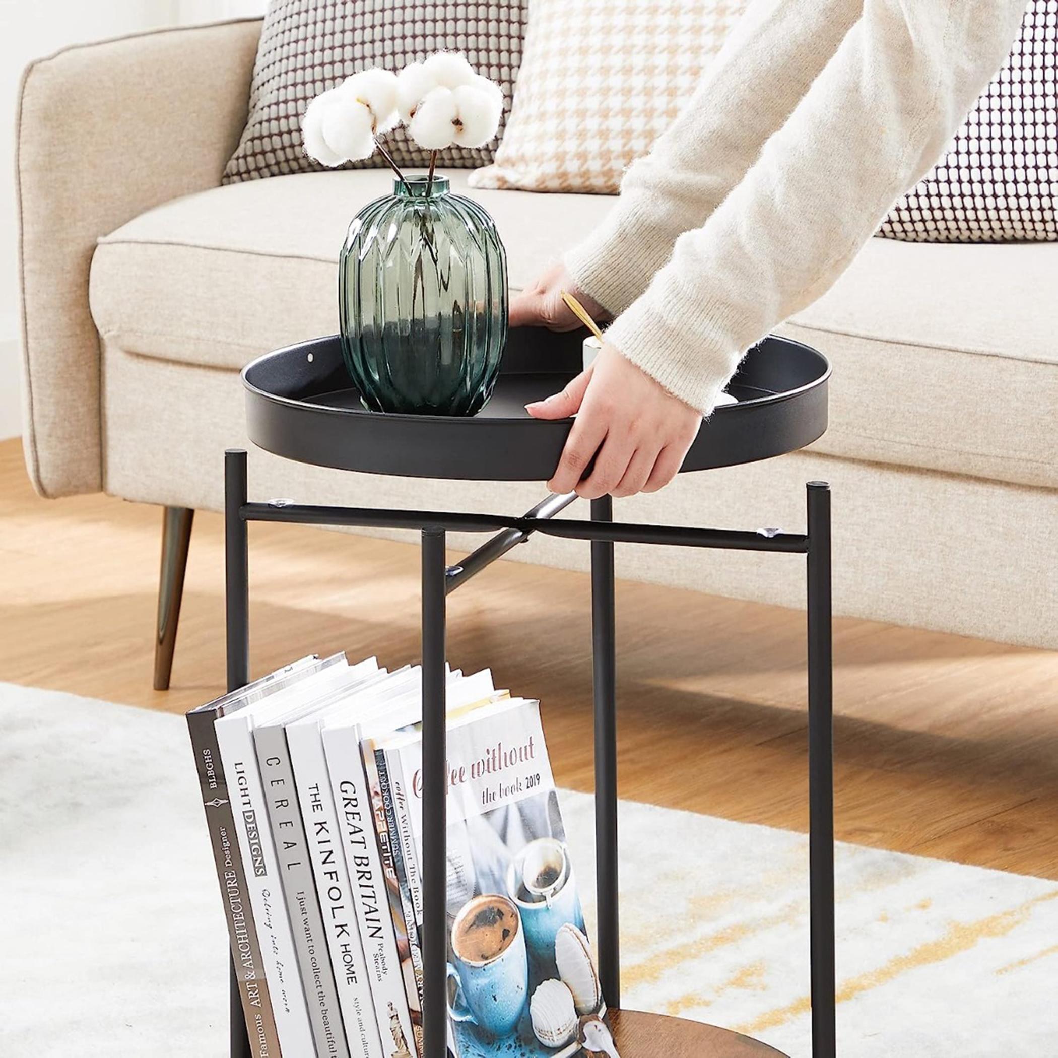 Wooden Top Side Table with Movable Tray - 43x43x55 cm-furniture-livingroom-sideandendtables-image-5