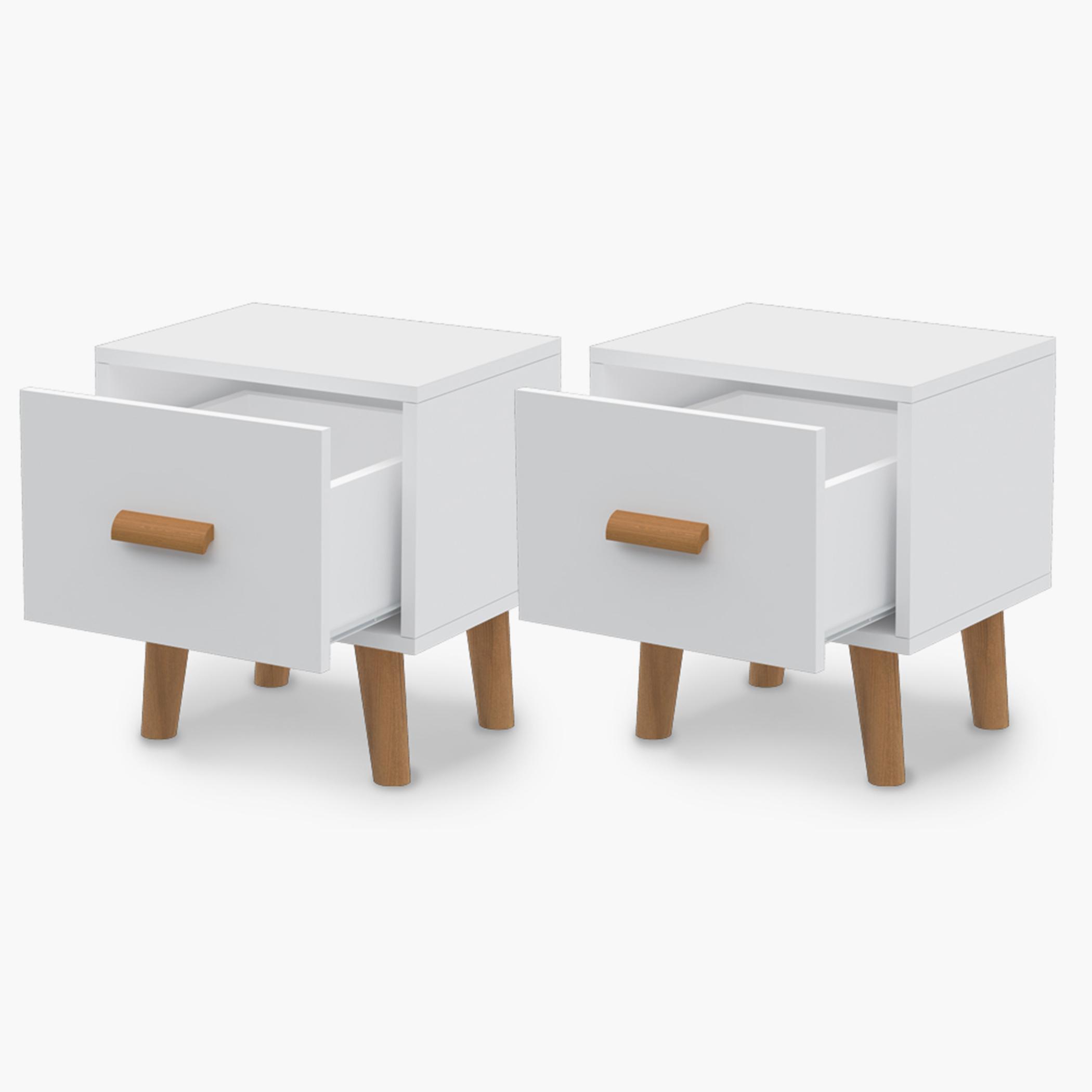 طقم طاولات جانبية بسطح خشب قطعتين مع درج من ماهماي - 40x30x42 سم-furniture-bedroom-nightstands-image-1
