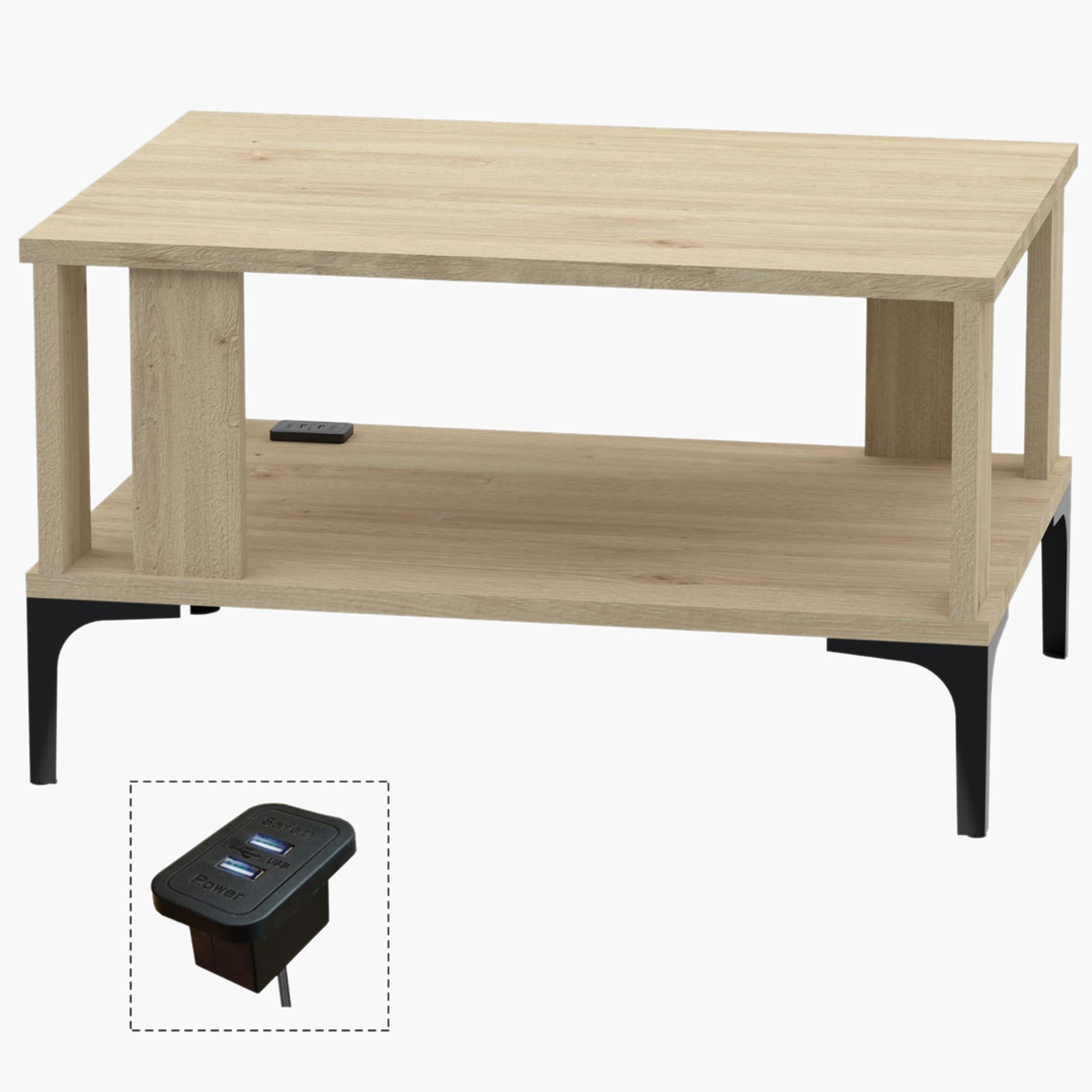 Modern Coffee Table with USB Port and Storage Shelf - 70x50x40 cm-furniture-livingroom-coffeetables-image-1