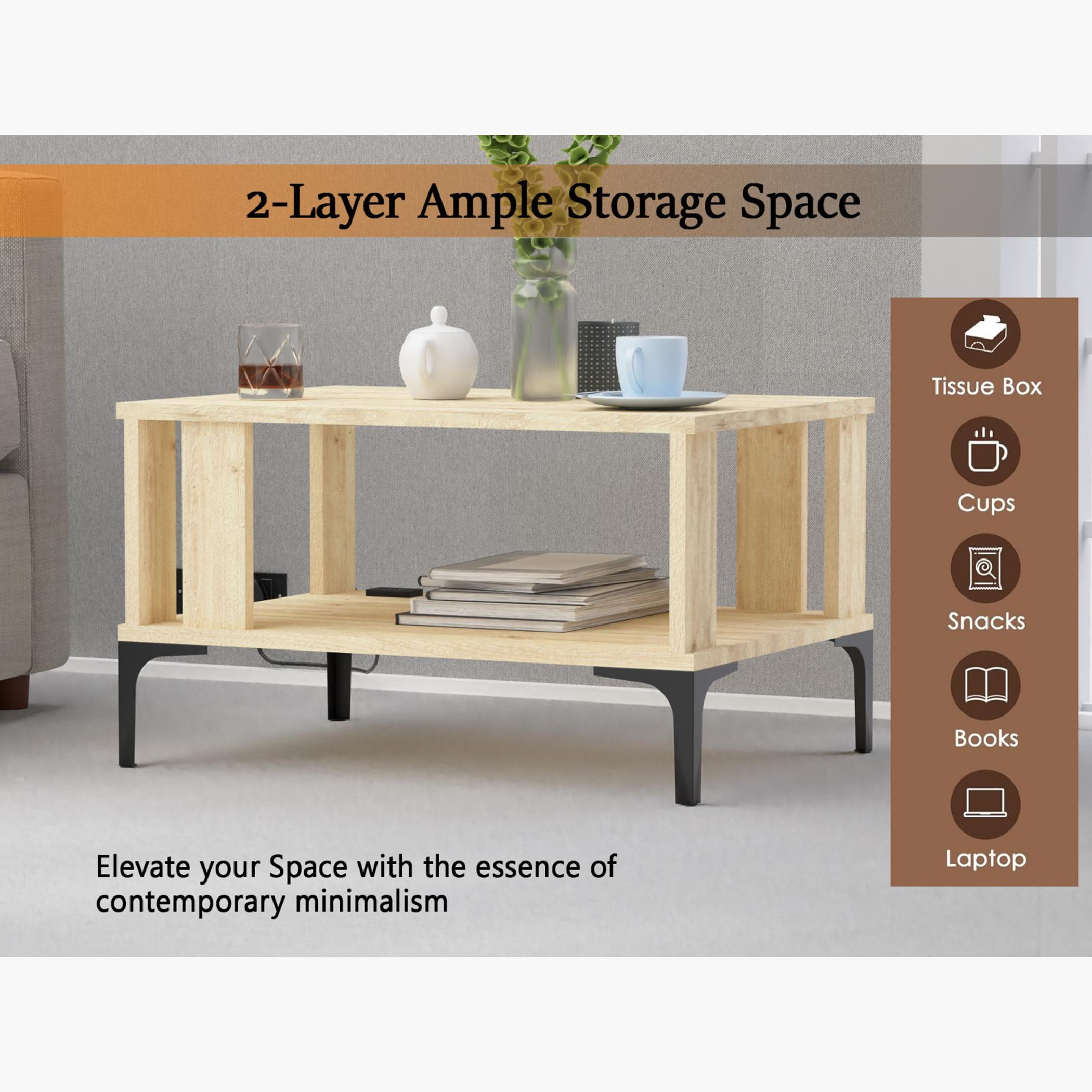 Modern Coffee Table with USB Port and Storage Shelf - 70x50x40 cm-furniture-livingroom-coffeetables-image-3