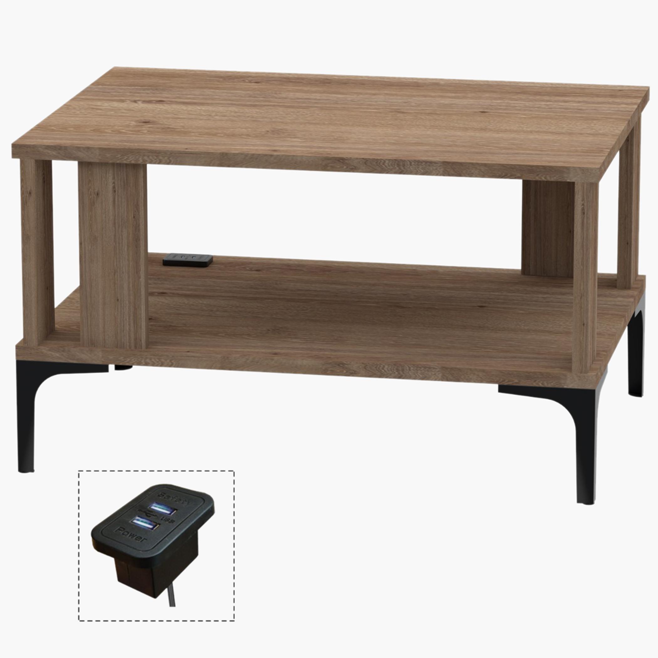 Modern Coffee Table with USB Port and Storage Shelf - 70x50x40 cm-furniture-livingroom-coffeetables-image-1