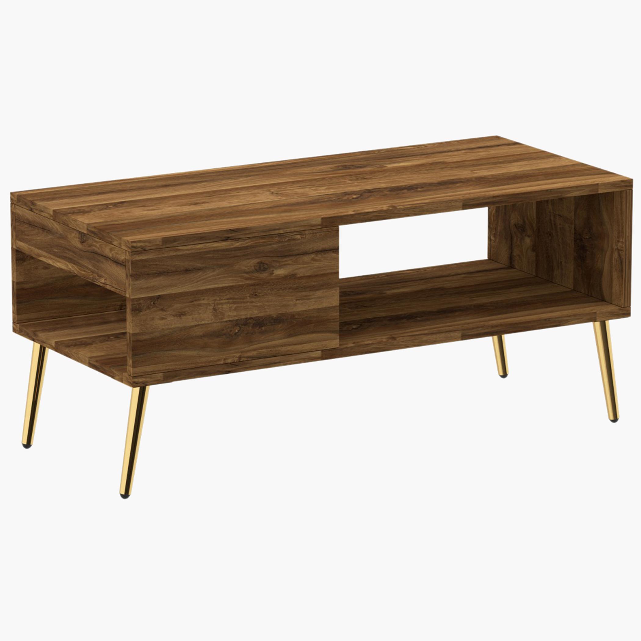 Modern Coffee Table with Side Compartment and Storage Shelf - 100x45x45 cm-furniture-livingroom-coffeetables-image-1