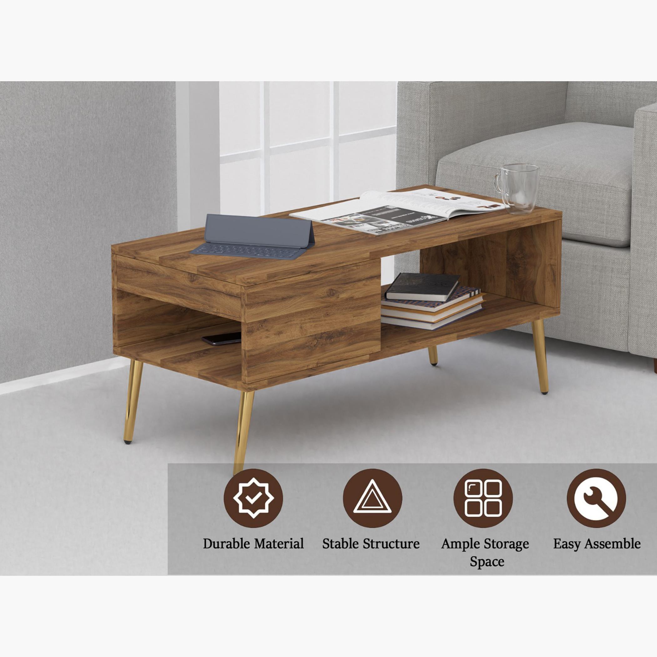 Modern Coffee Table with Side Compartment and Storage Shelf - 100x45x45 cm-furniture-livingroom-coffeetables-image-3
