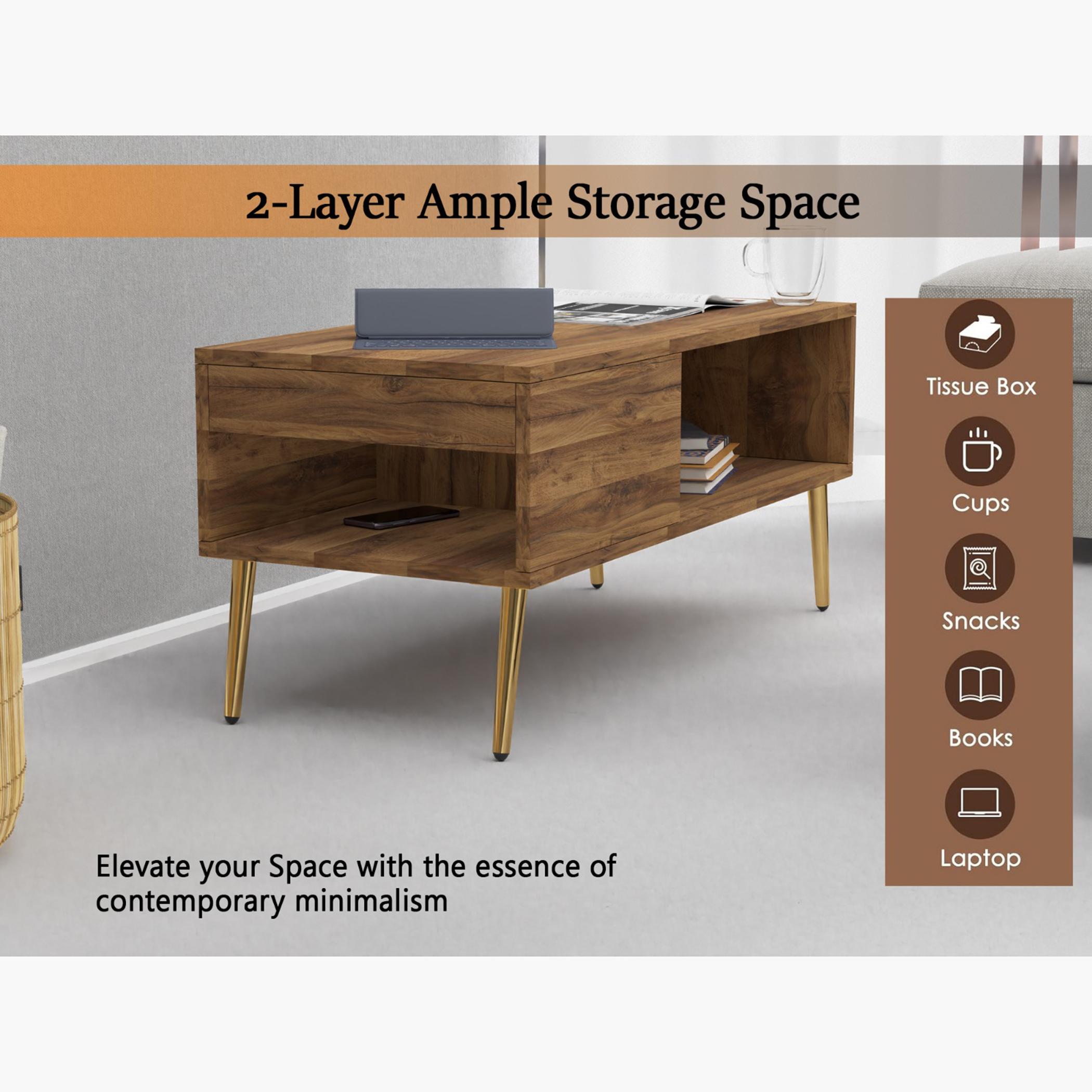 Modern Coffee Table with Side Compartment and Storage Shelf - 100x45x45 cm-furniture-livingroom-coffeetables-image-4