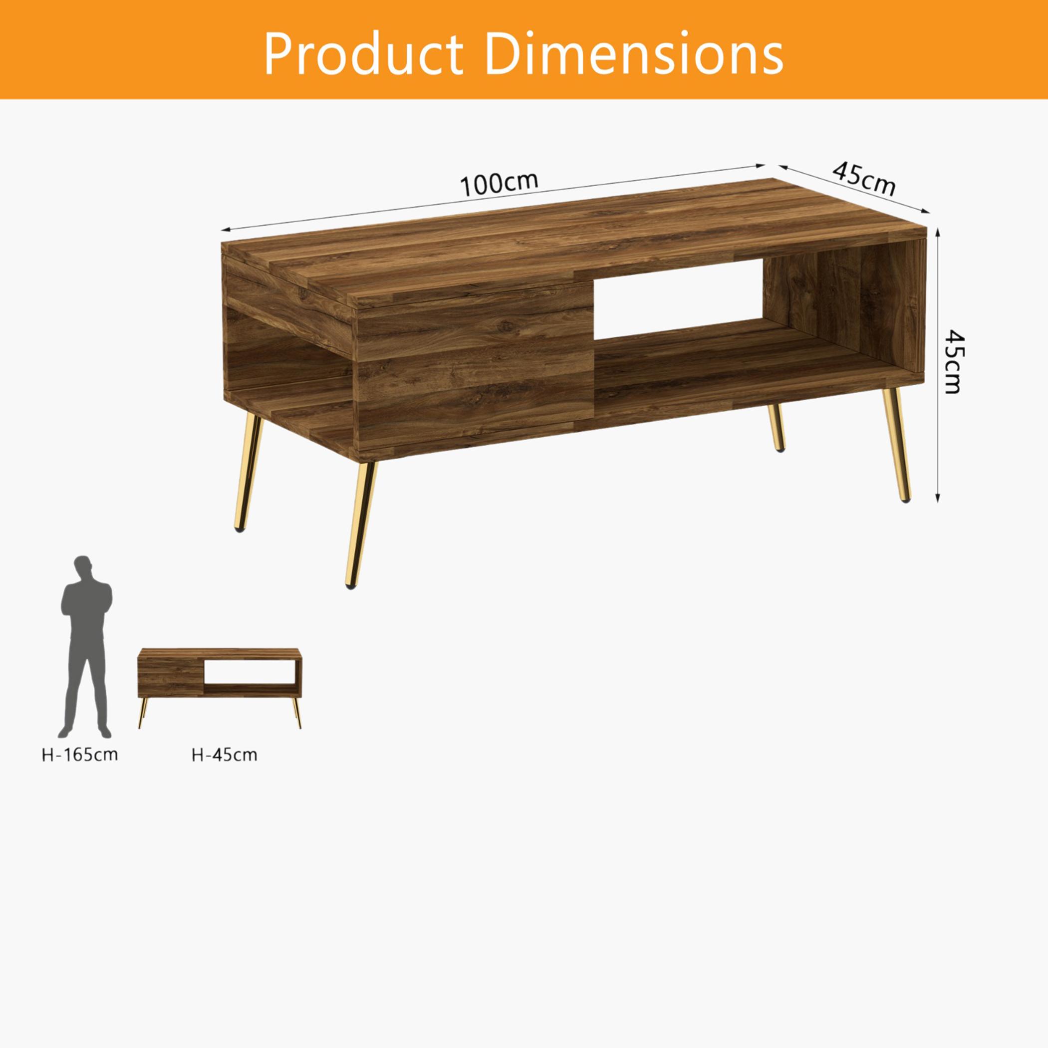 Modern Coffee Table with Side Compartment and Storage Shelf - 100x45x45 cm-furniture-livingroom-coffeetables-image-5