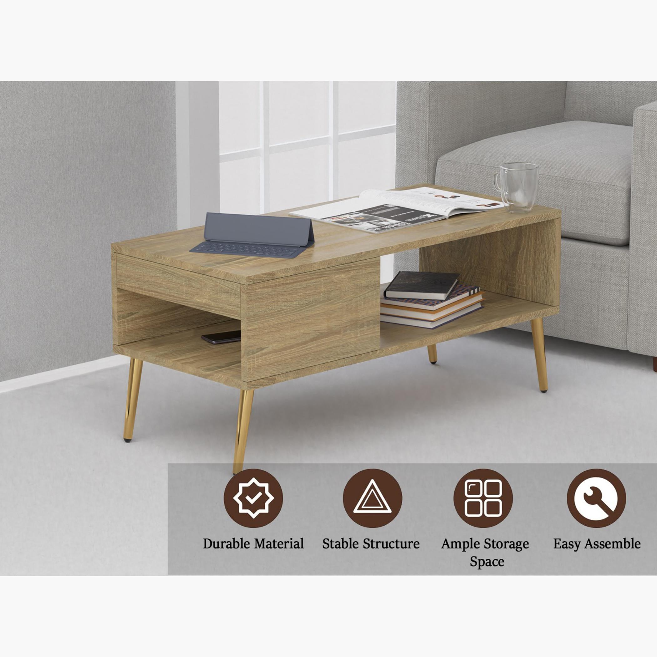 Modern Coffee Table with Side Compartment and Storage Shelf - 100x45x45 cm-furniture-livingroom-coffeetables-image-3