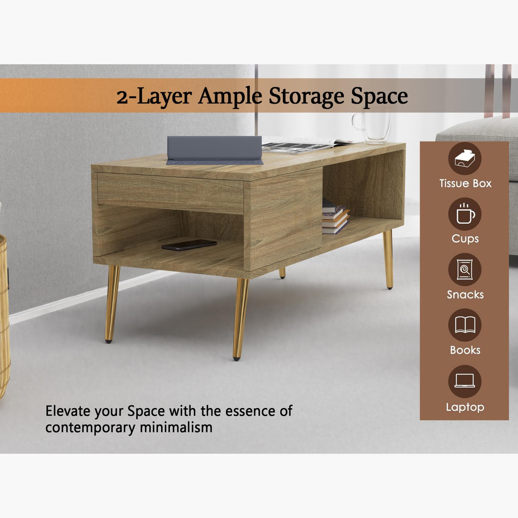 Modern Coffee Table with Side Compartment and Storage Shelf - 100x45x45 cm-furniture-livingroom-coffeetables-image-4
