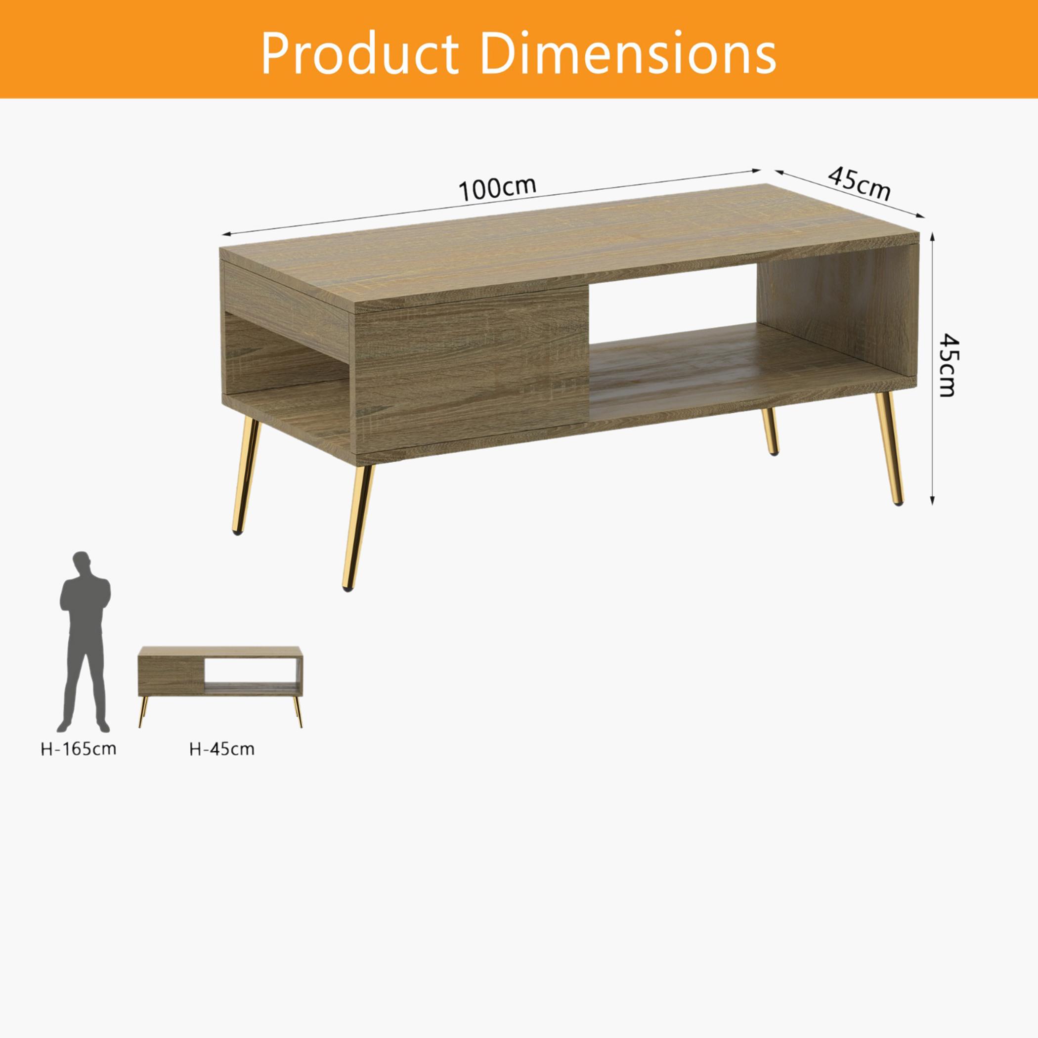 Modern Coffee Table with Side Compartment and Storage Shelf - 100x45x45 cm-furniture-livingroom-coffeetables-image-5