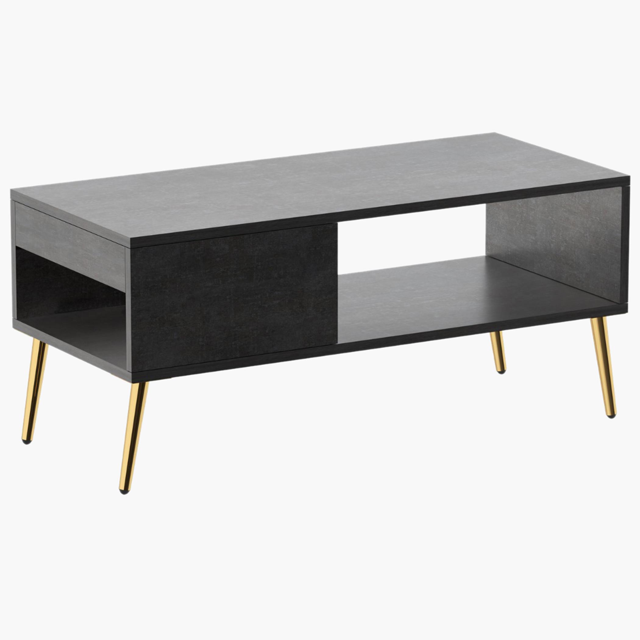 Modern Coffee Table with Side Compartment and Storage Shelf - 100x45x45 cm-furniture-livingroom-coffeetables-image-1