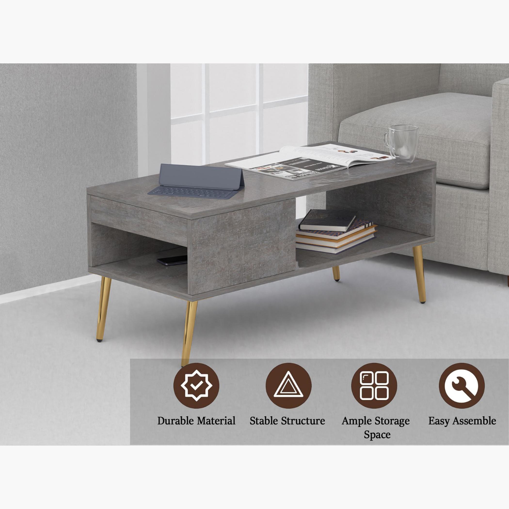 Modern Coffee Table with Side Compartment and Storage Shelf - 100x45x45 cm-furniture-livingroom-coffeetables-image-3