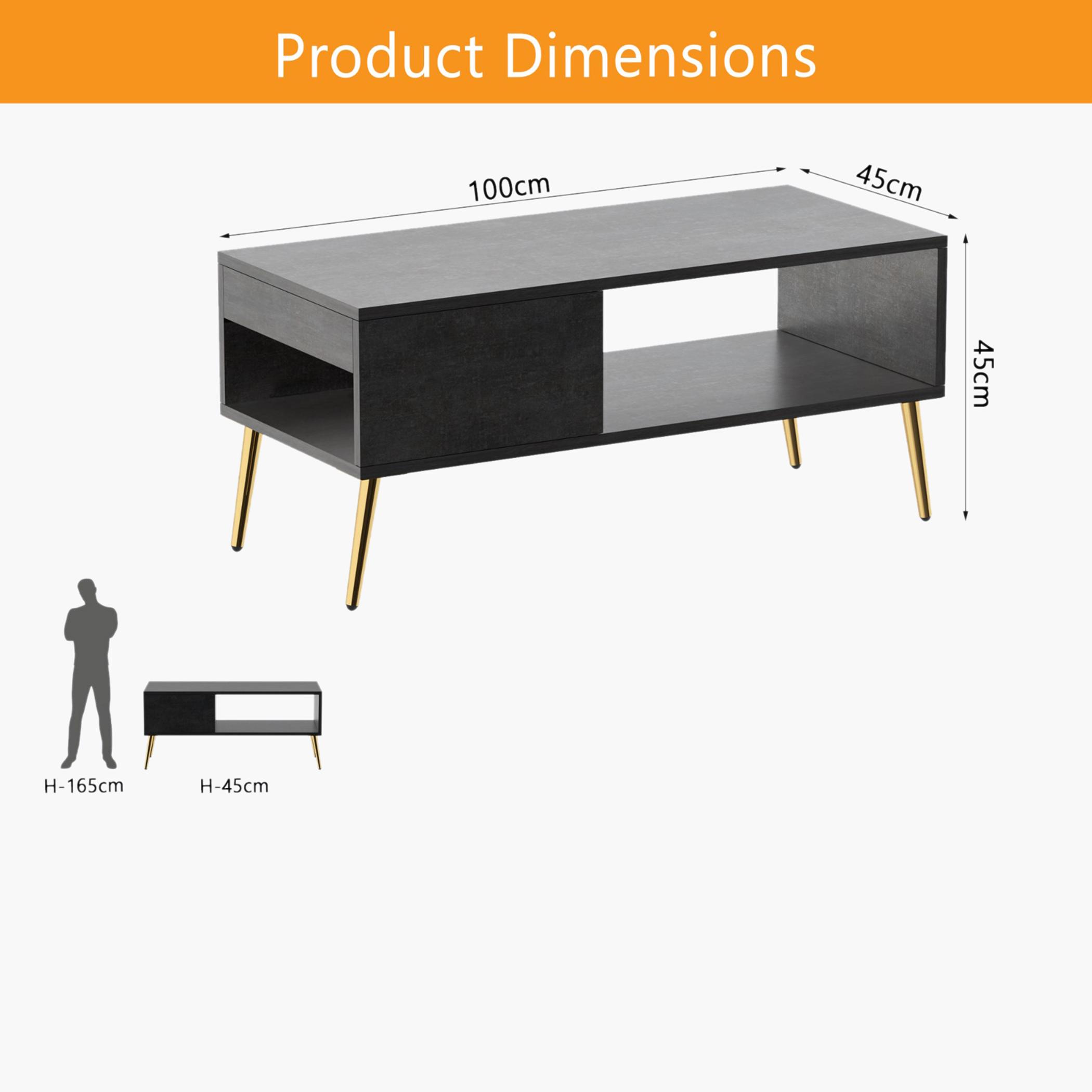 Modern Coffee Table with Side Compartment and Storage Shelf - 100x45x45 cm-furniture-livingroom-coffeetables-image-5