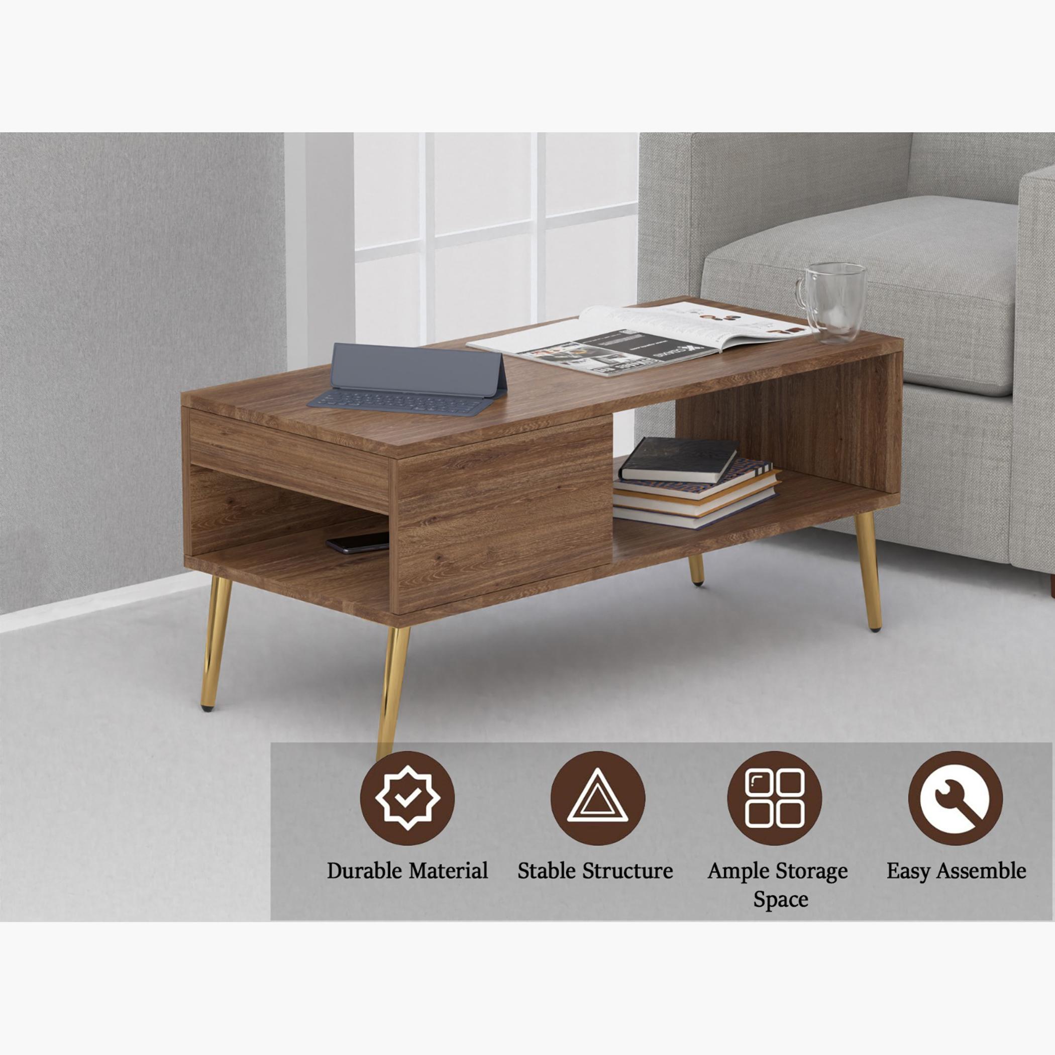 Modern Coffee Table with Side Compartment and Storage Shelf - 100x45x45 cm-furniture-livingroom-coffeetables-image-3