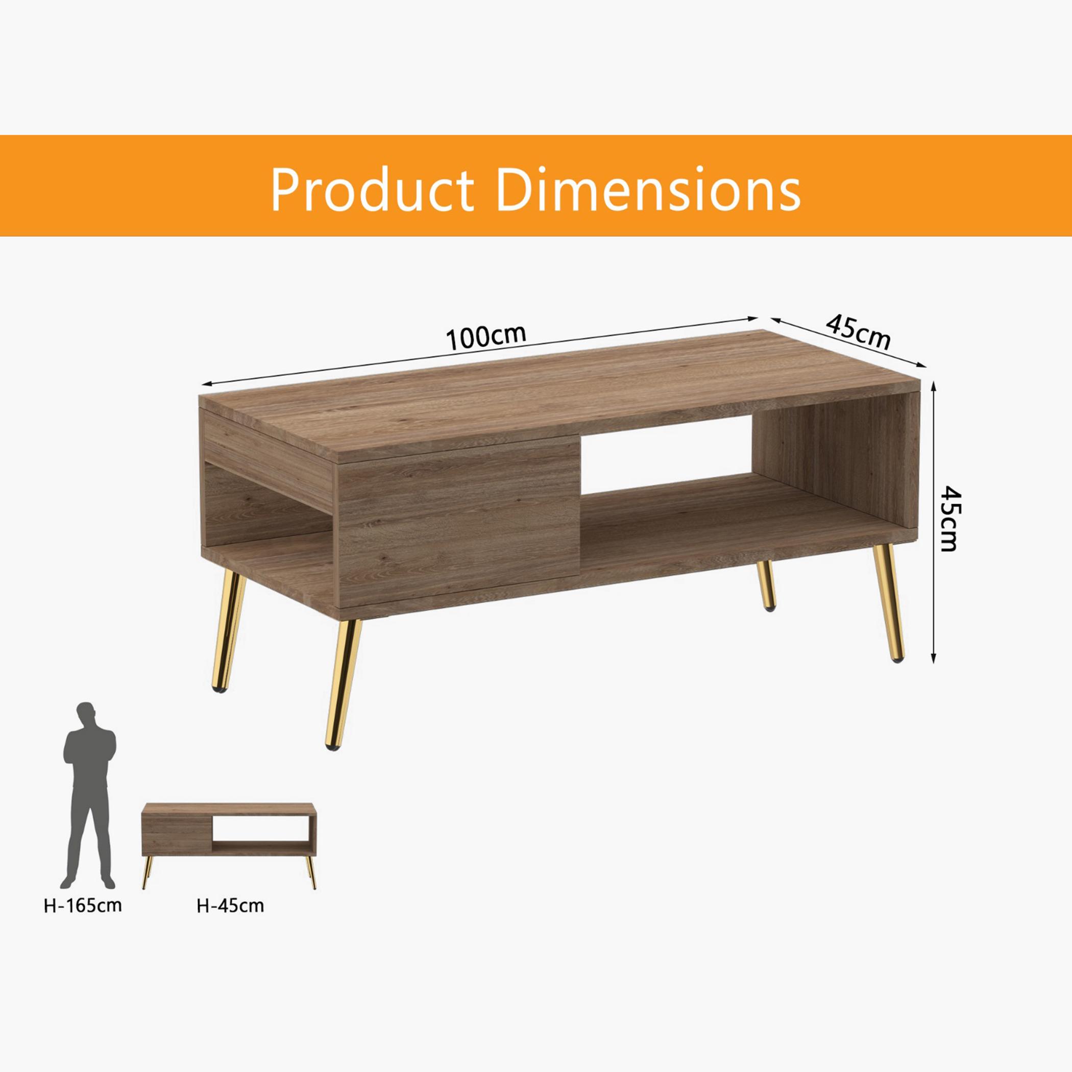 Modern Coffee Table with Side Compartment and Storage Shelf - 100x45x45 cm-furniture-livingroom-coffeetables-image-5