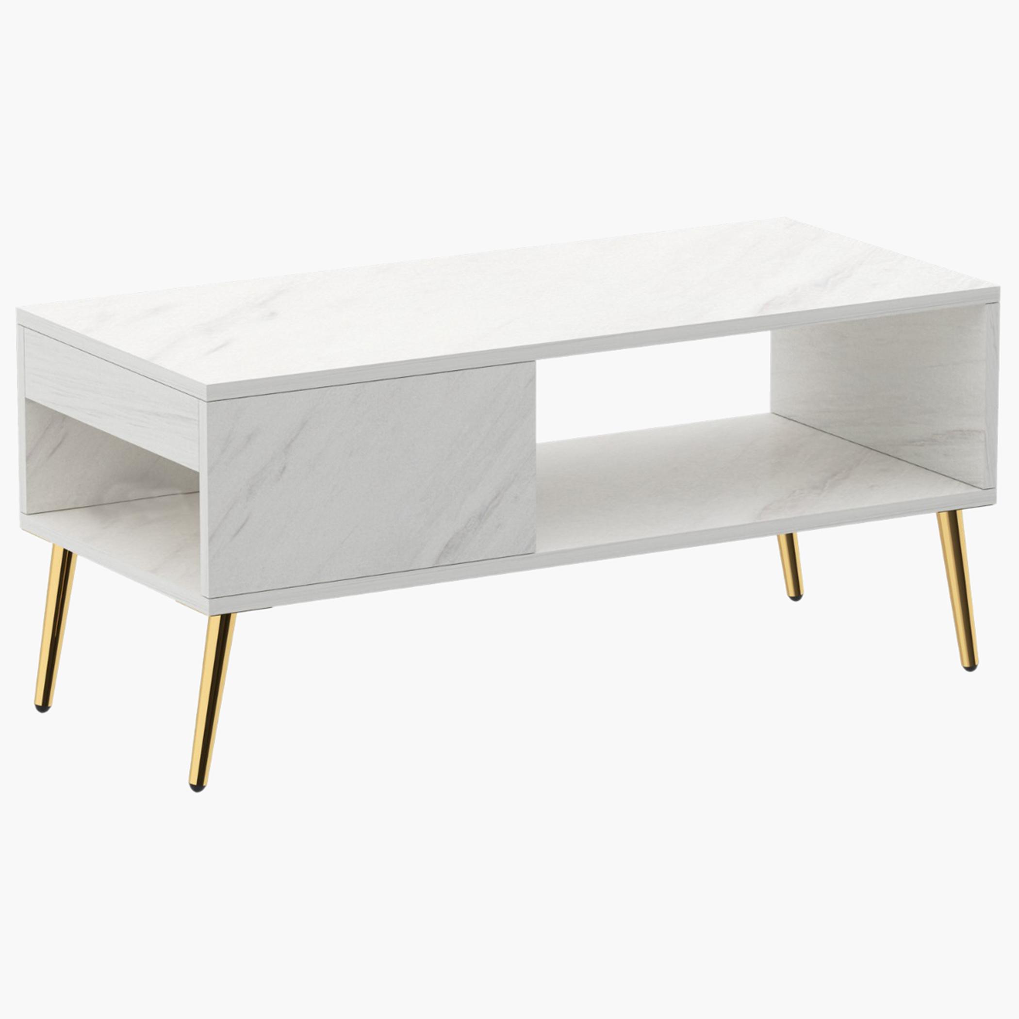 Modern Coffee Table with Side Compartment and Storage Shelf - 100x45x45 cm-furniture-livingroom-coffeetables-image-1