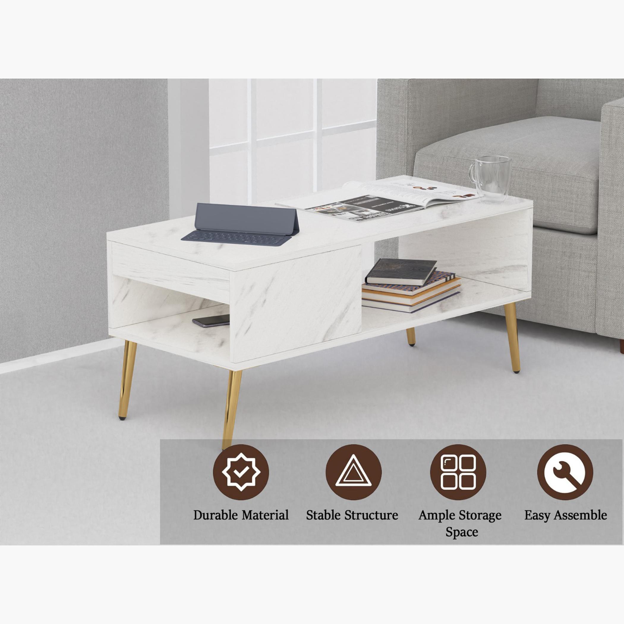 Modern Coffee Table with Side Compartment and Storage Shelf - 100x45x45 cm-furniture-livingroom-coffeetables-image-3