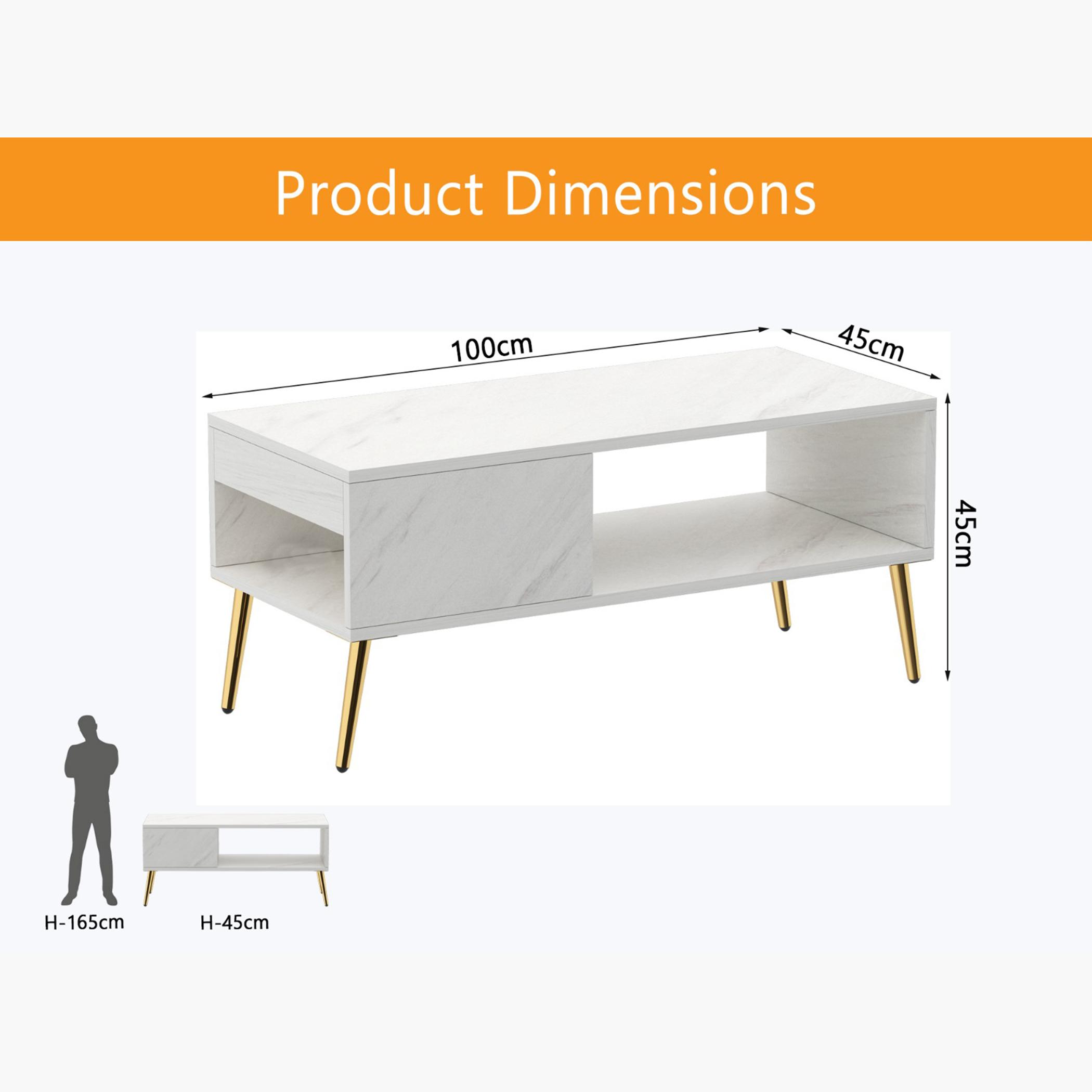 Modern Coffee Table with Side Compartment and Storage Shelf - 100x45x45 cm-furniture-livingroom-coffeetables-image-5