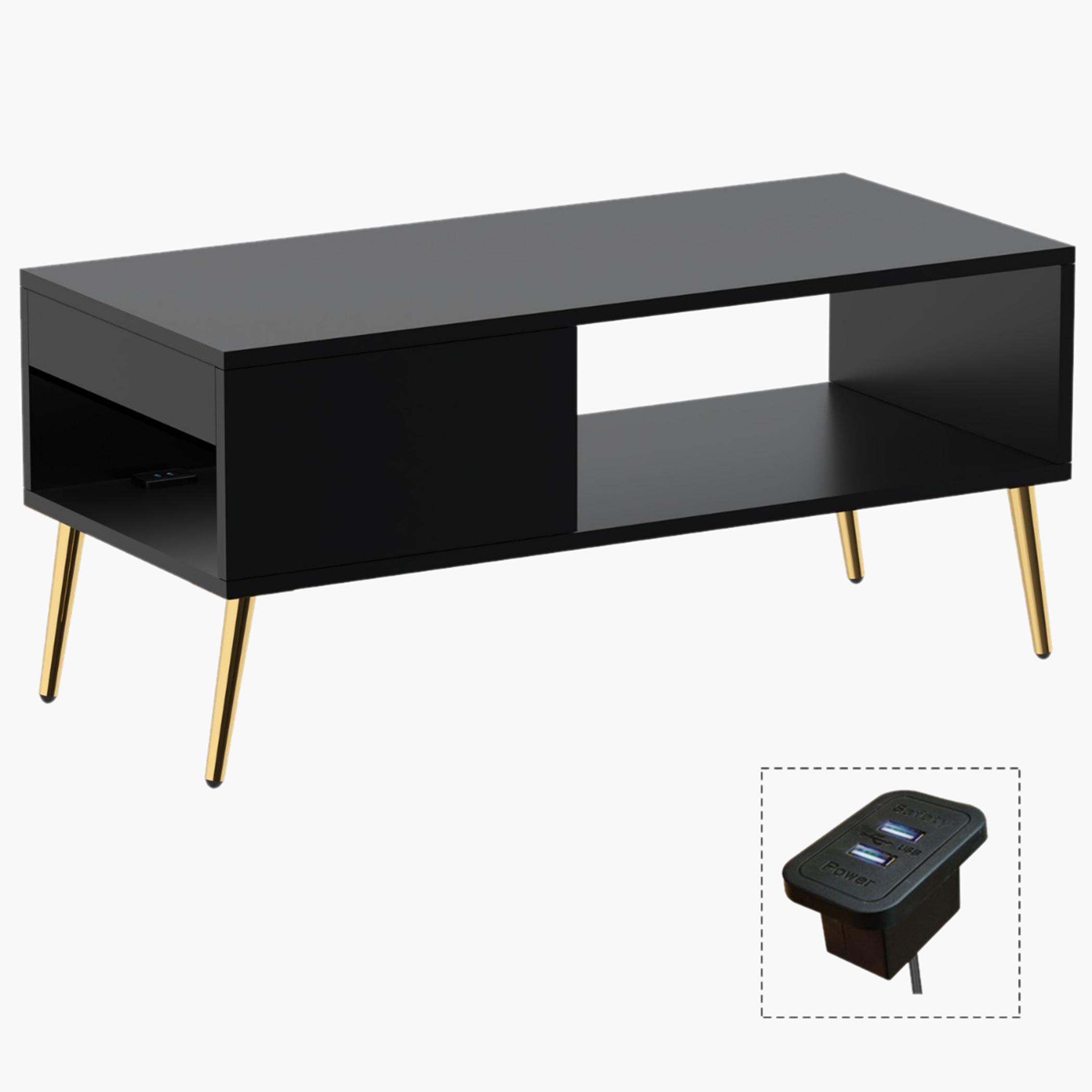 Modern Coffee Table with Side Compartment and Storage Shelf - 100x45x45 cm-furniture-livingroom-coffeetables-image-1