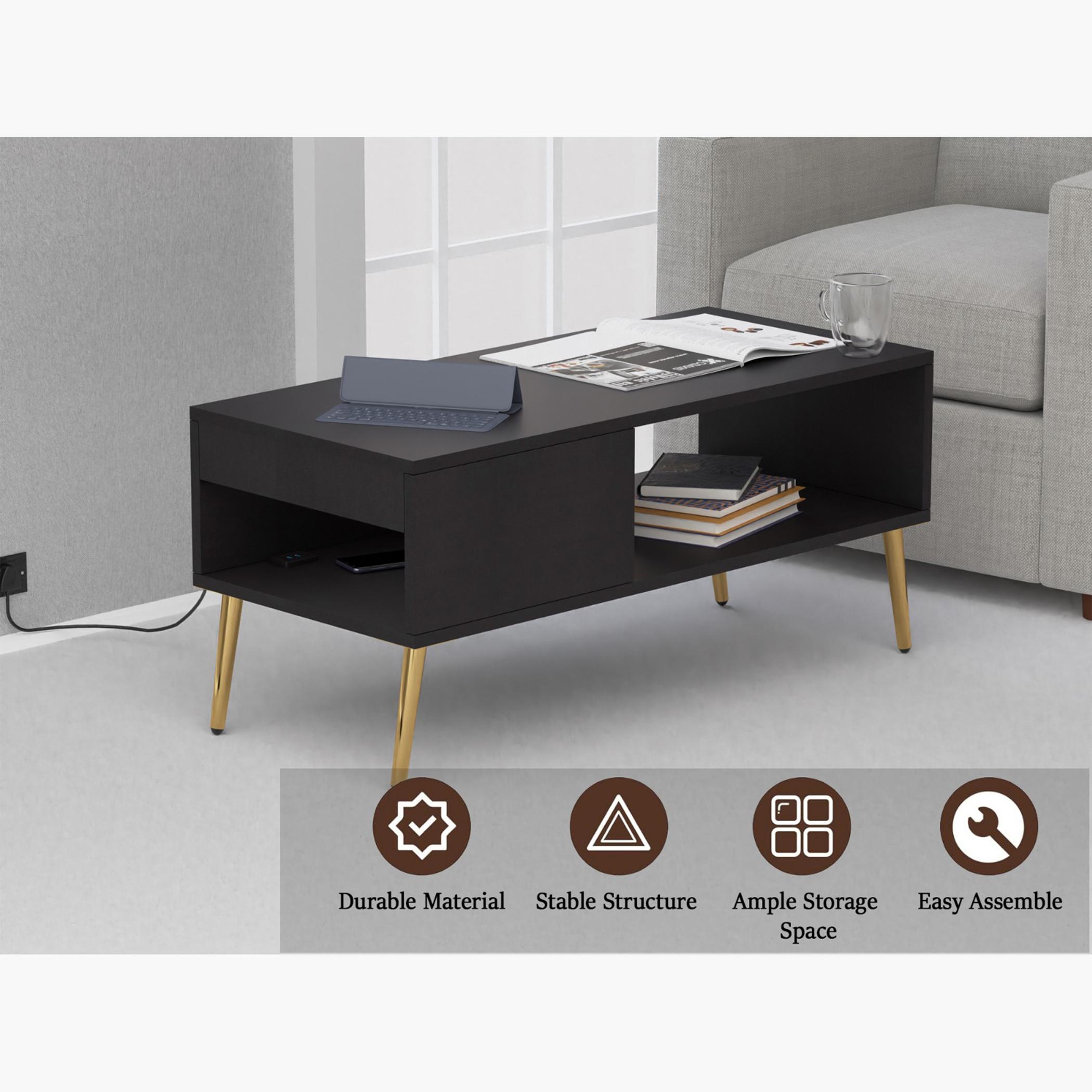 Modern Coffee Table with Side Compartment and Storage Shelf - 100x45x45 cm-furniture-livingroom-coffeetables-image-3