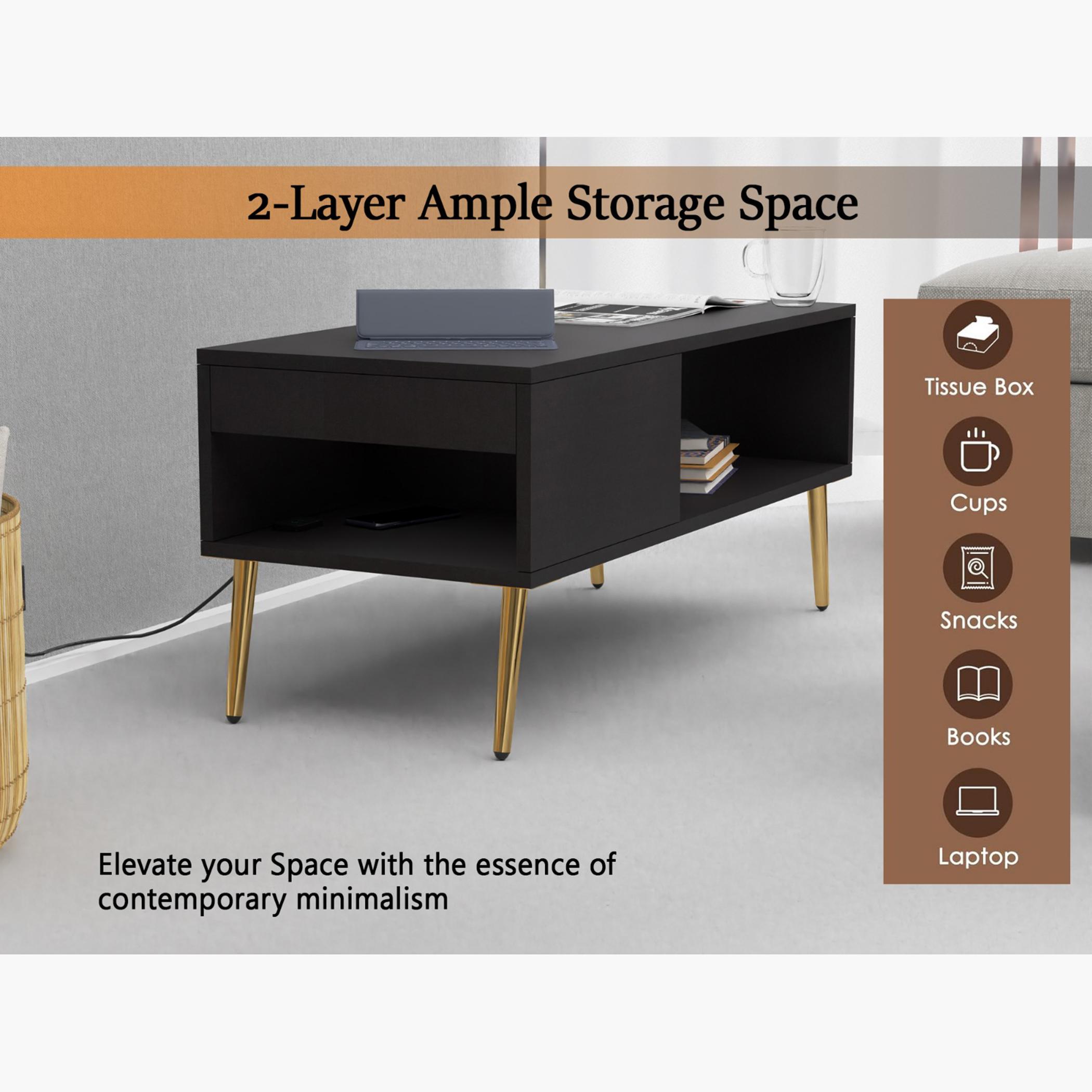 Modern Coffee Table with Side Compartment and Storage Shelf - 100x45x45 cm-furniture-livingroom-coffeetables-image-4