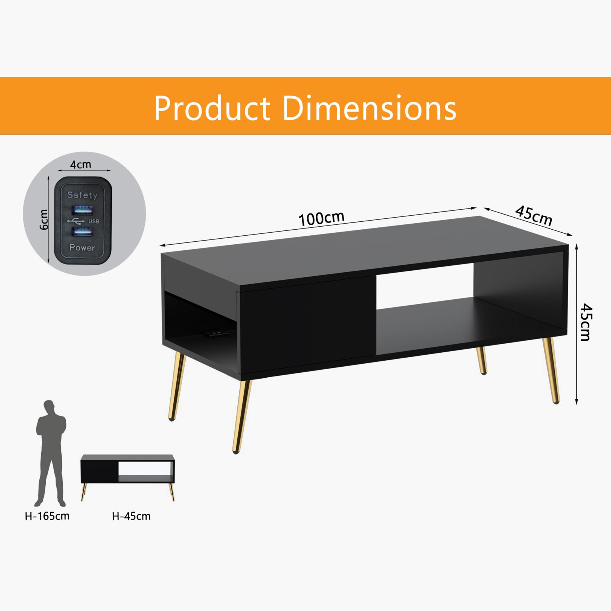 Modern Coffee Table with Side Compartment and Storage Shelf - 100x45x45 cm-furniture-livingroom-coffeetables-image-5