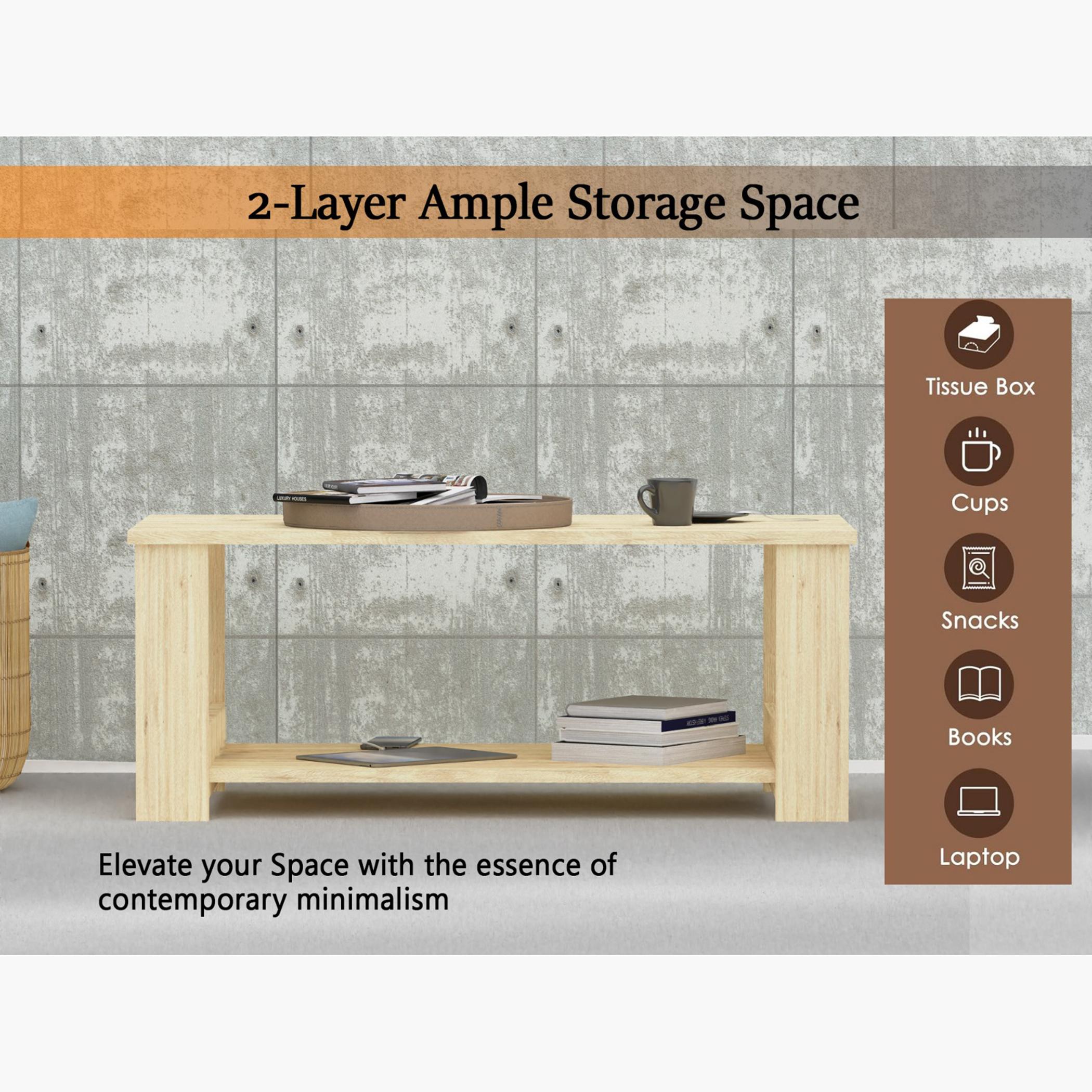 Modern Coffee Table with Two Tier Storage Shelf - 100x50x40 cm-furniture-livingroom-coffeetables-image-4