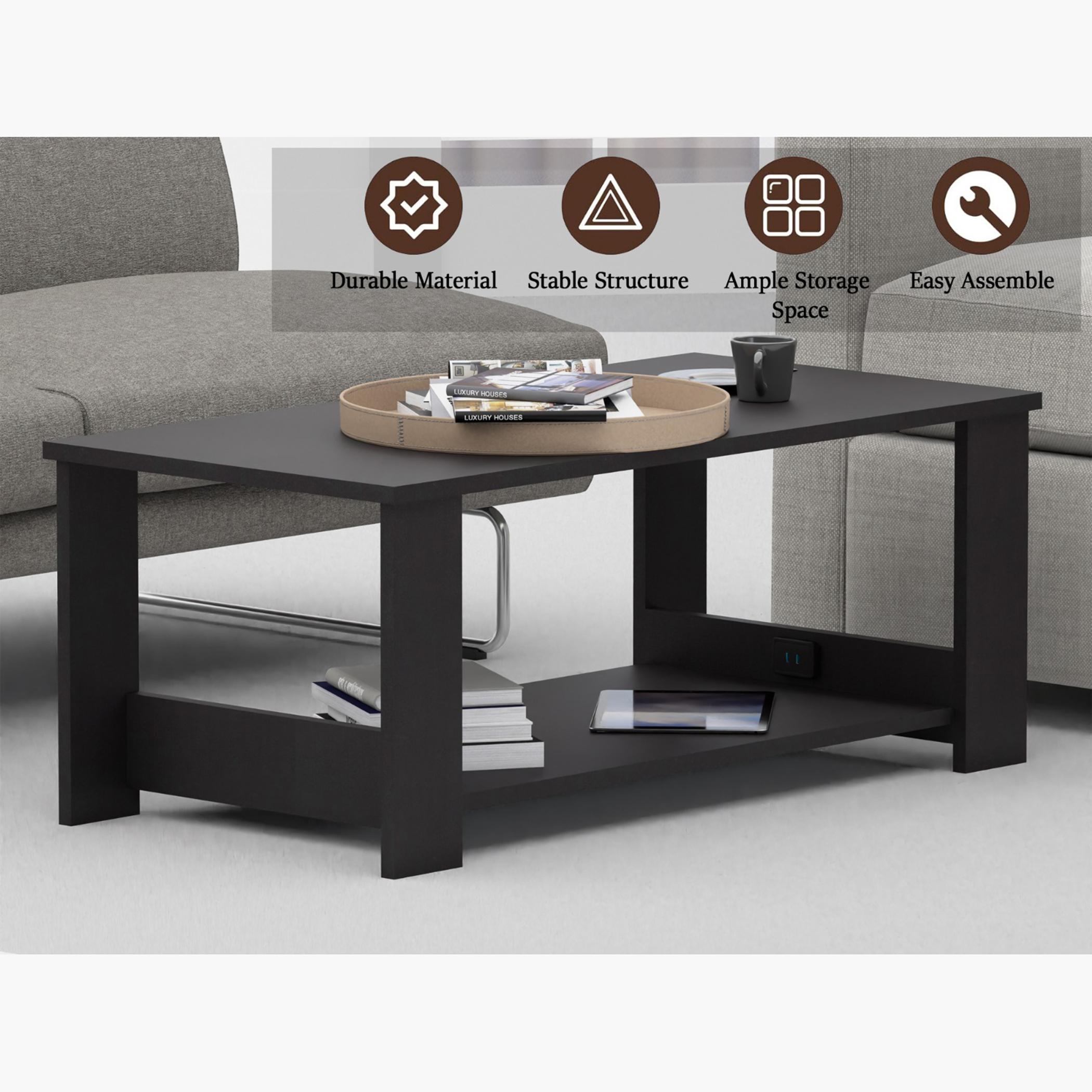 Modern Coffee Table with 2-Tier Storage Shelf - 100x50x40 cm-furniture-livingroom-coffeetables-image-3