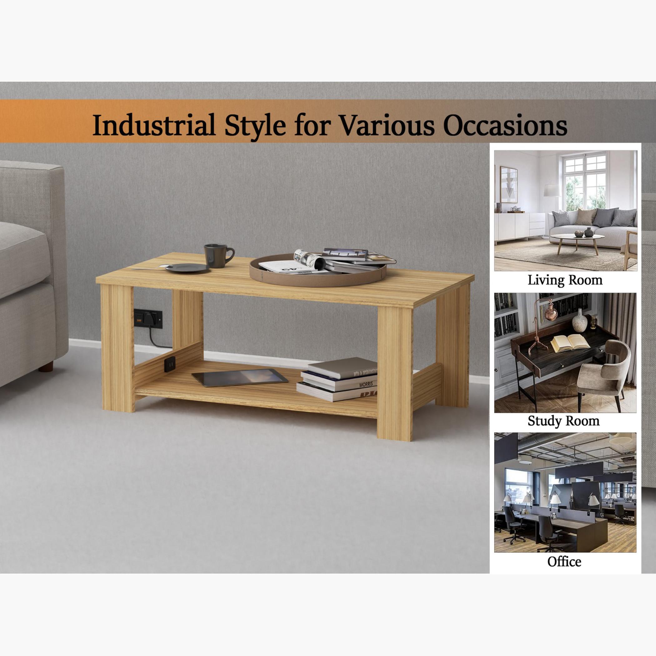 Modern Coffee Table with USB Port and 2-Tier Storage Shelf - 100x50x40 cm-furniture-livingroom-coffeetables-image-2