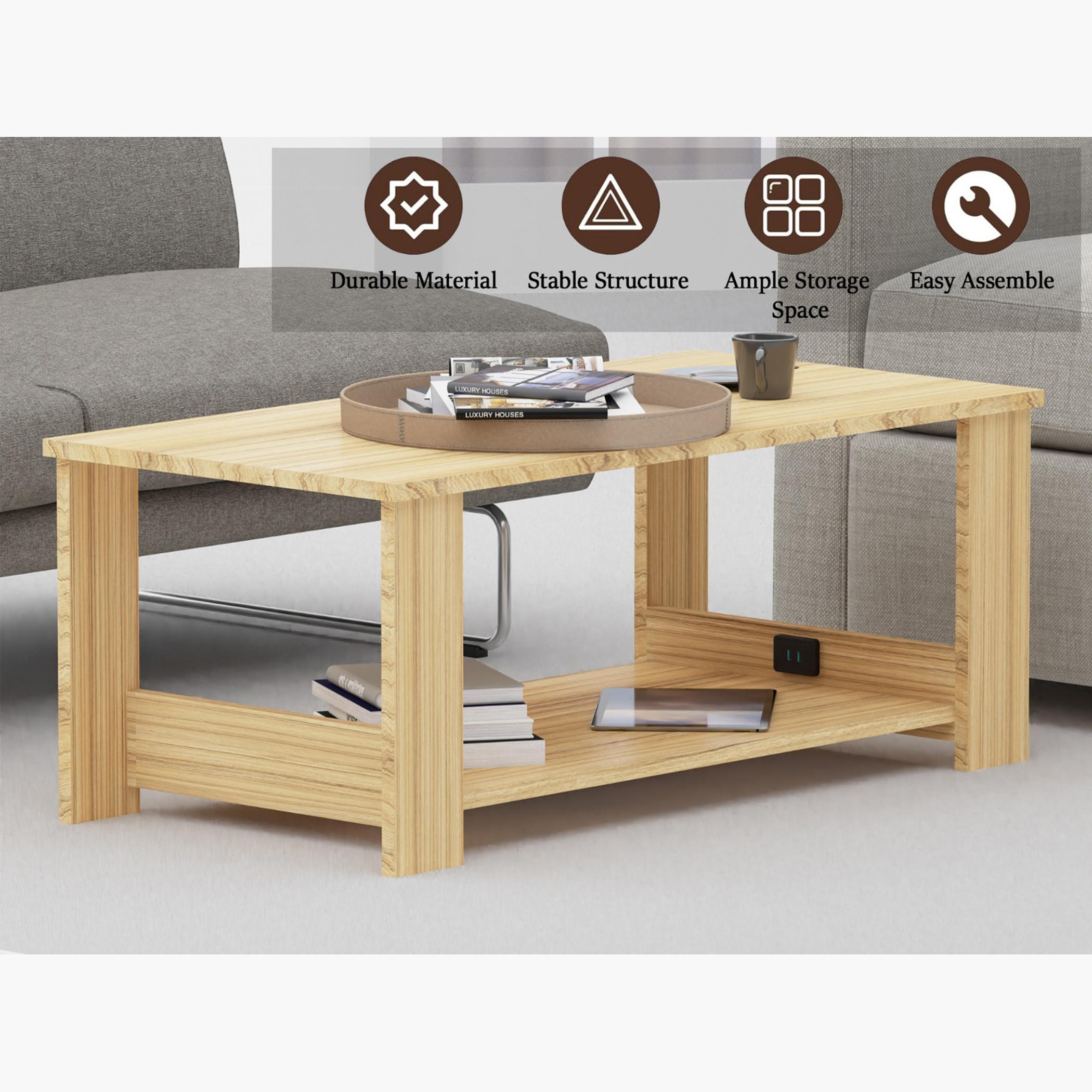 Modern Coffee Table with USB Port and 2-Tier Storage Shelf - 100x50x40 cm-furniture-livingroom-coffeetables-image-3