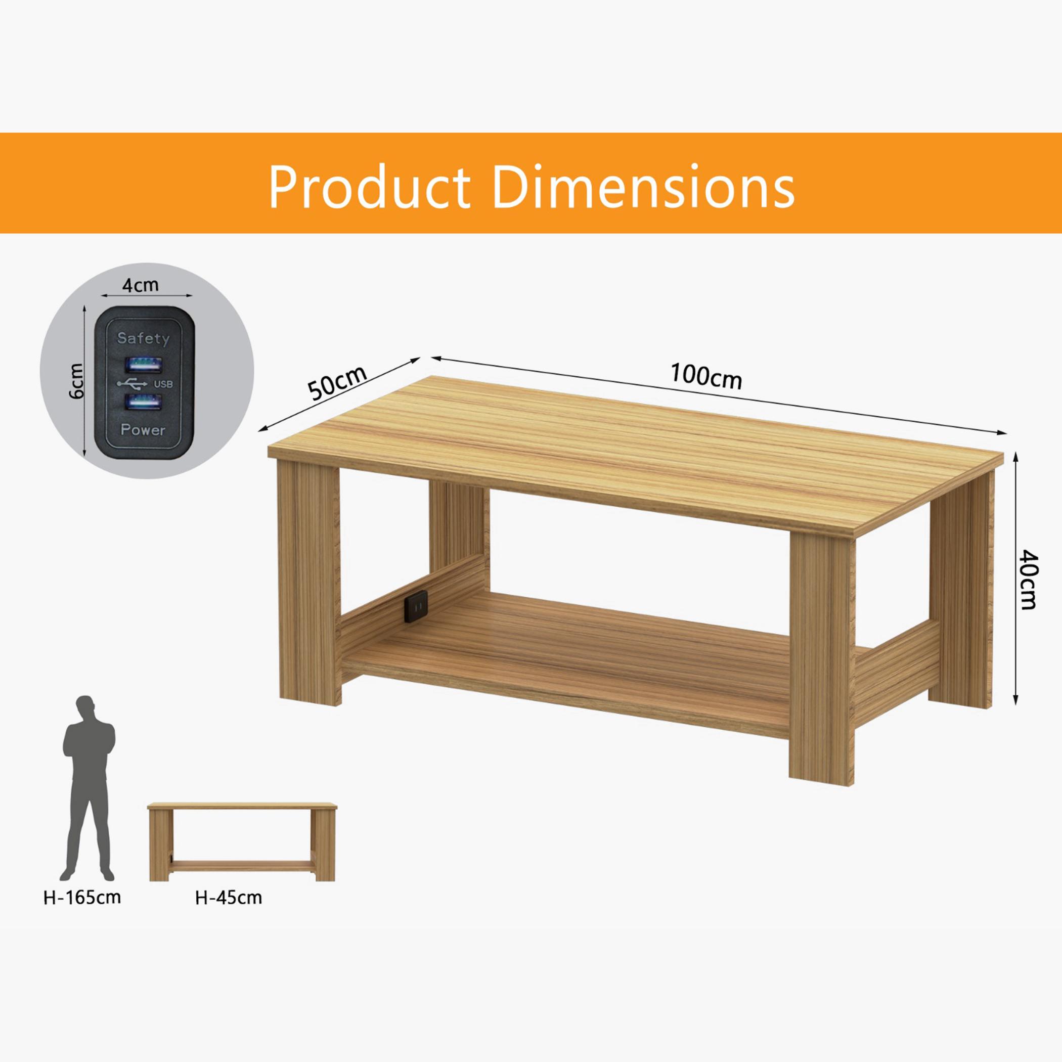 Modern Coffee Table with USB Port and 2-Tier Storage Shelf - 100x50x40 cm-furniture-livingroom-coffeetables-image-5