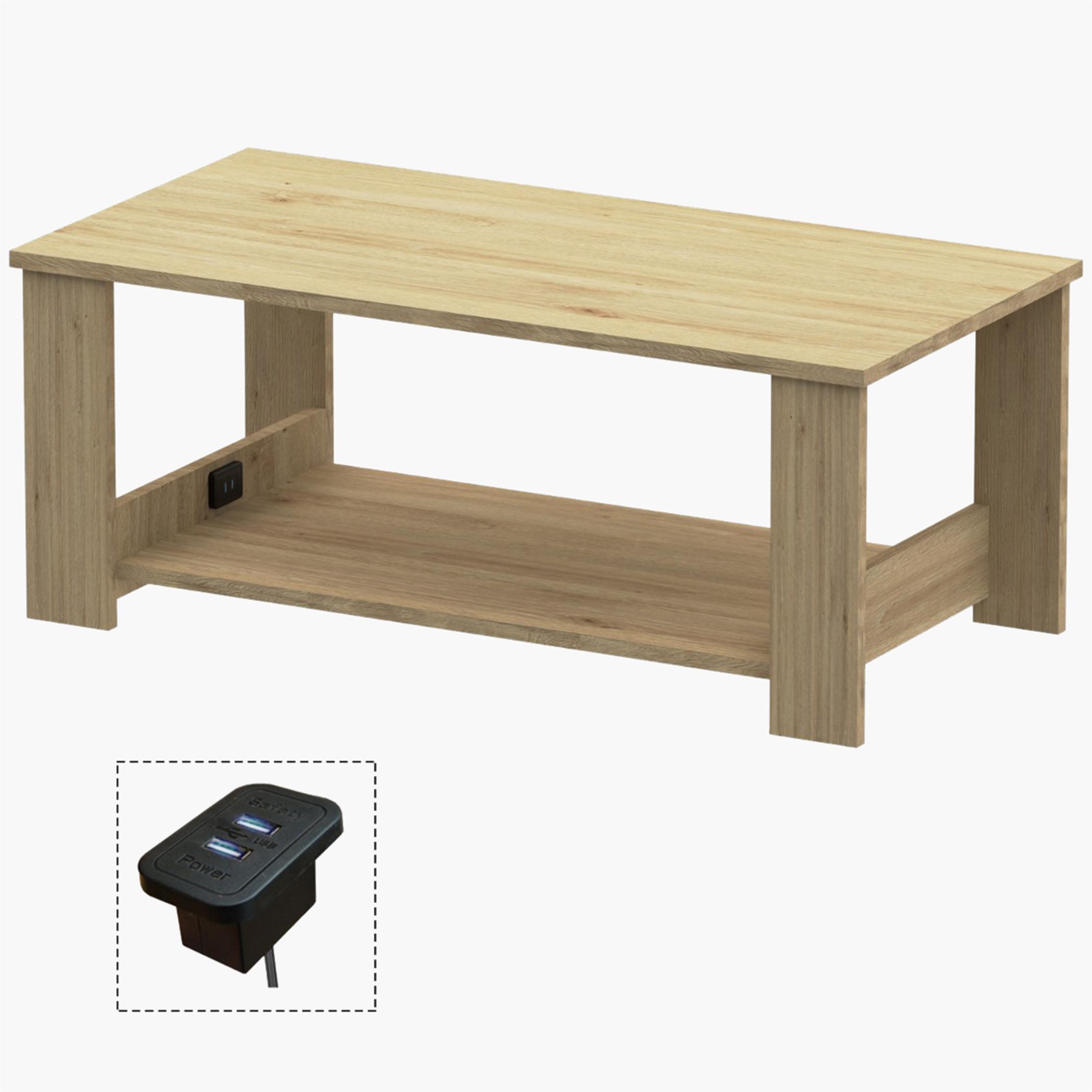 Modern Coffee Table with USB Port and 2-Tier Storage Shelf - 100x50x40 cms-furniture-livingroom-coffeetables-image-1