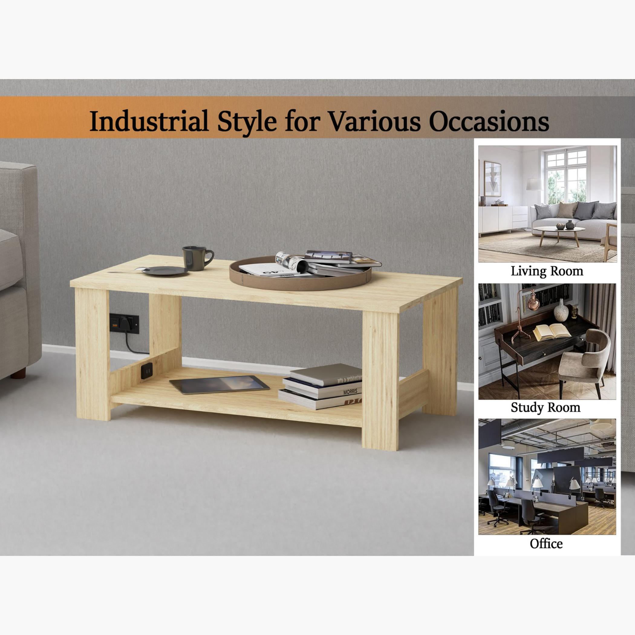 Modern Coffee Table with USB Port and 2-Tier Storage Shelf - 100x50x40 cms-furniture-livingroom-coffeetables-image-2