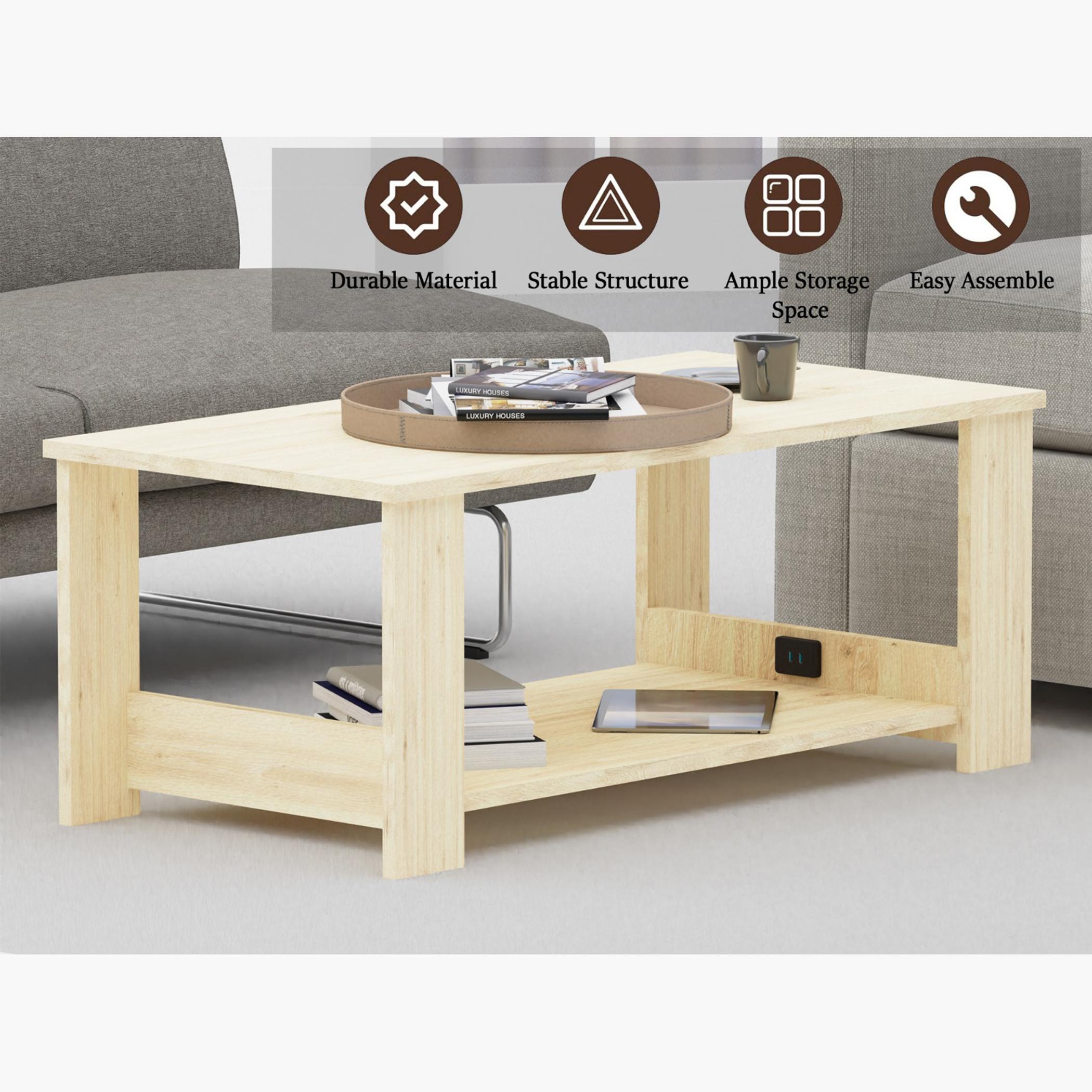 Modern Coffee Table with USB Port and 2-Tier Storage Shelf - 100x50x40 cms-furniture-livingroom-coffeetables-image-3